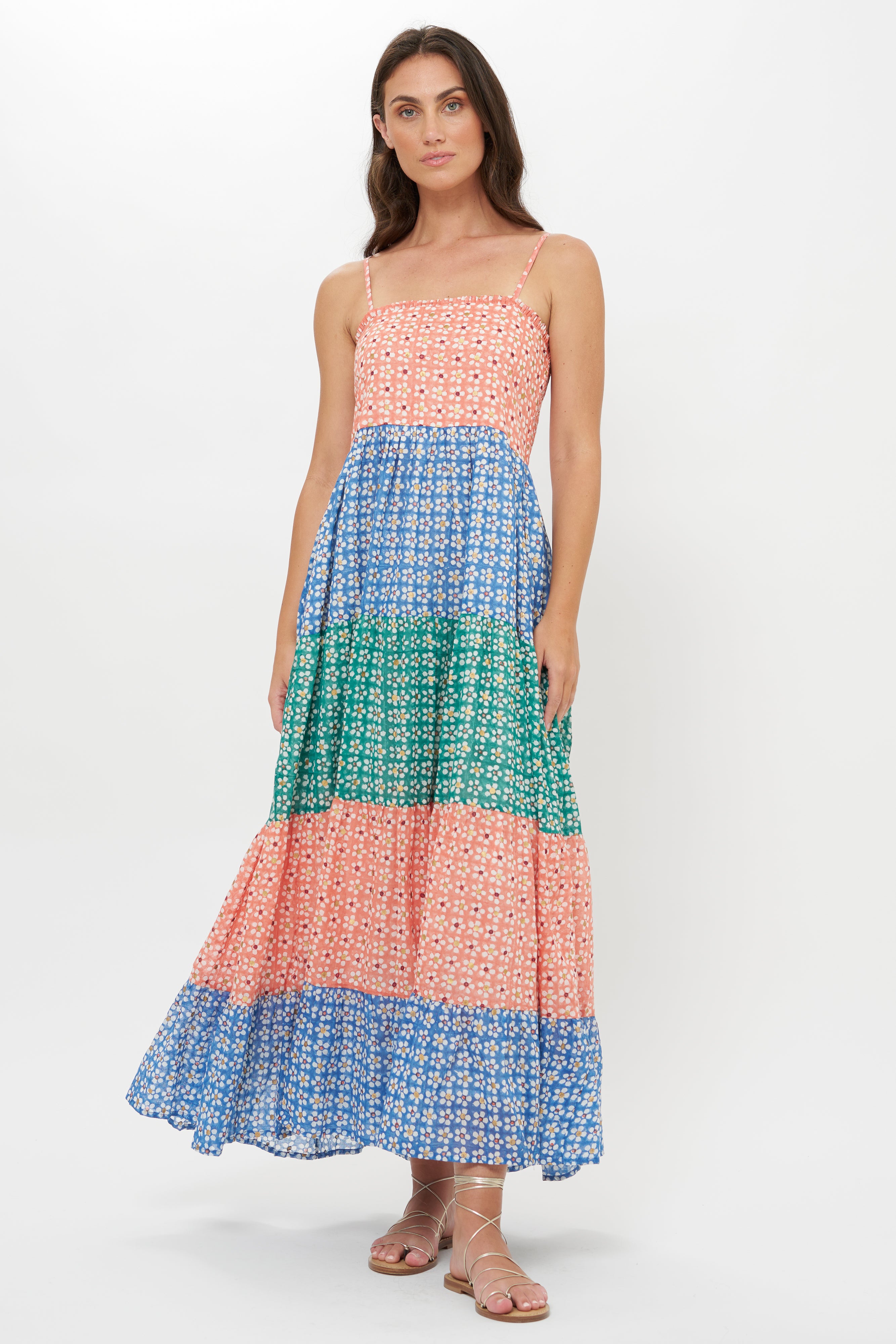 Smocked Back Maxi- Aster Blue