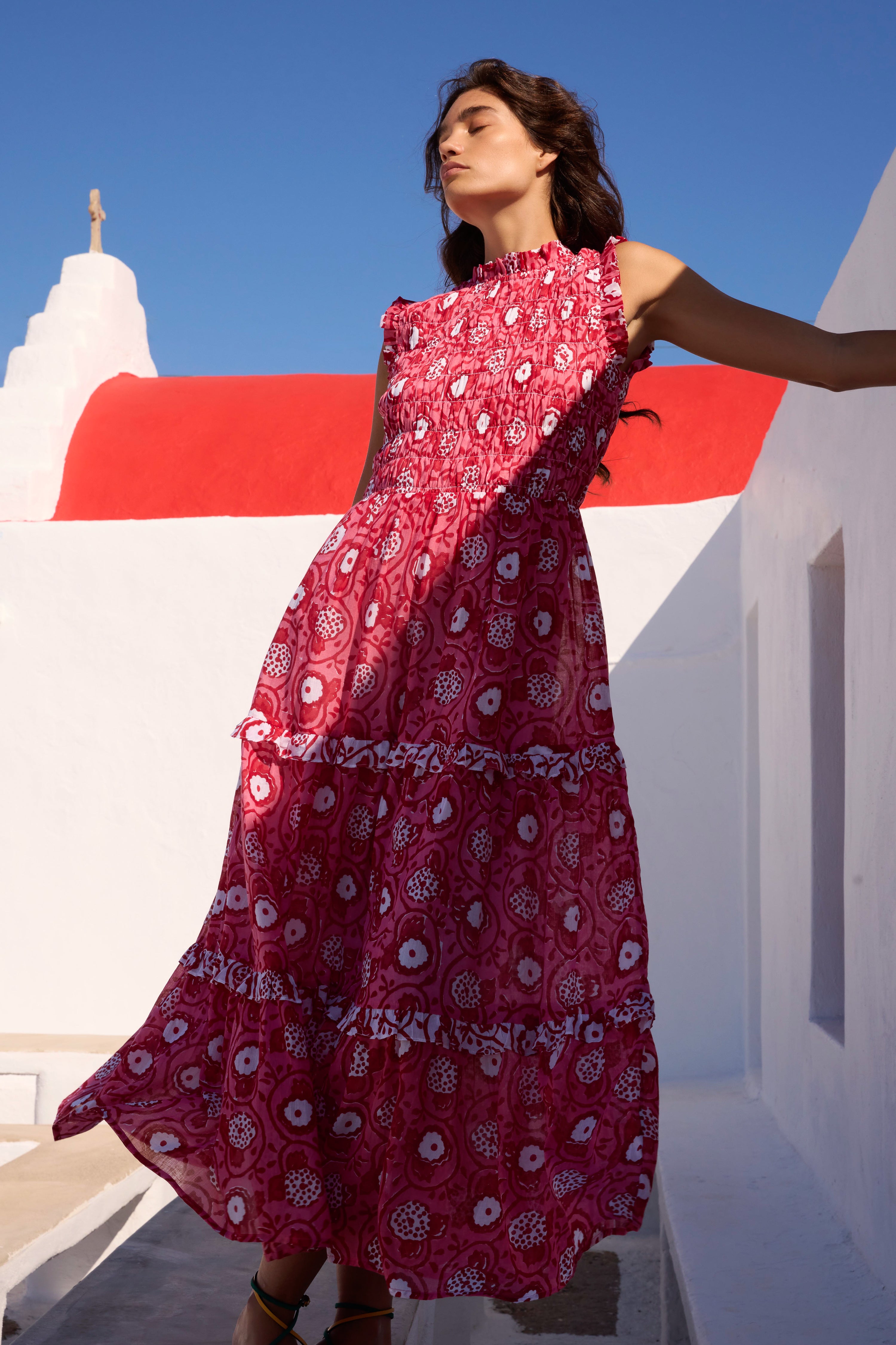 Sleeveless Smocked Maxi- Ambrosia Red