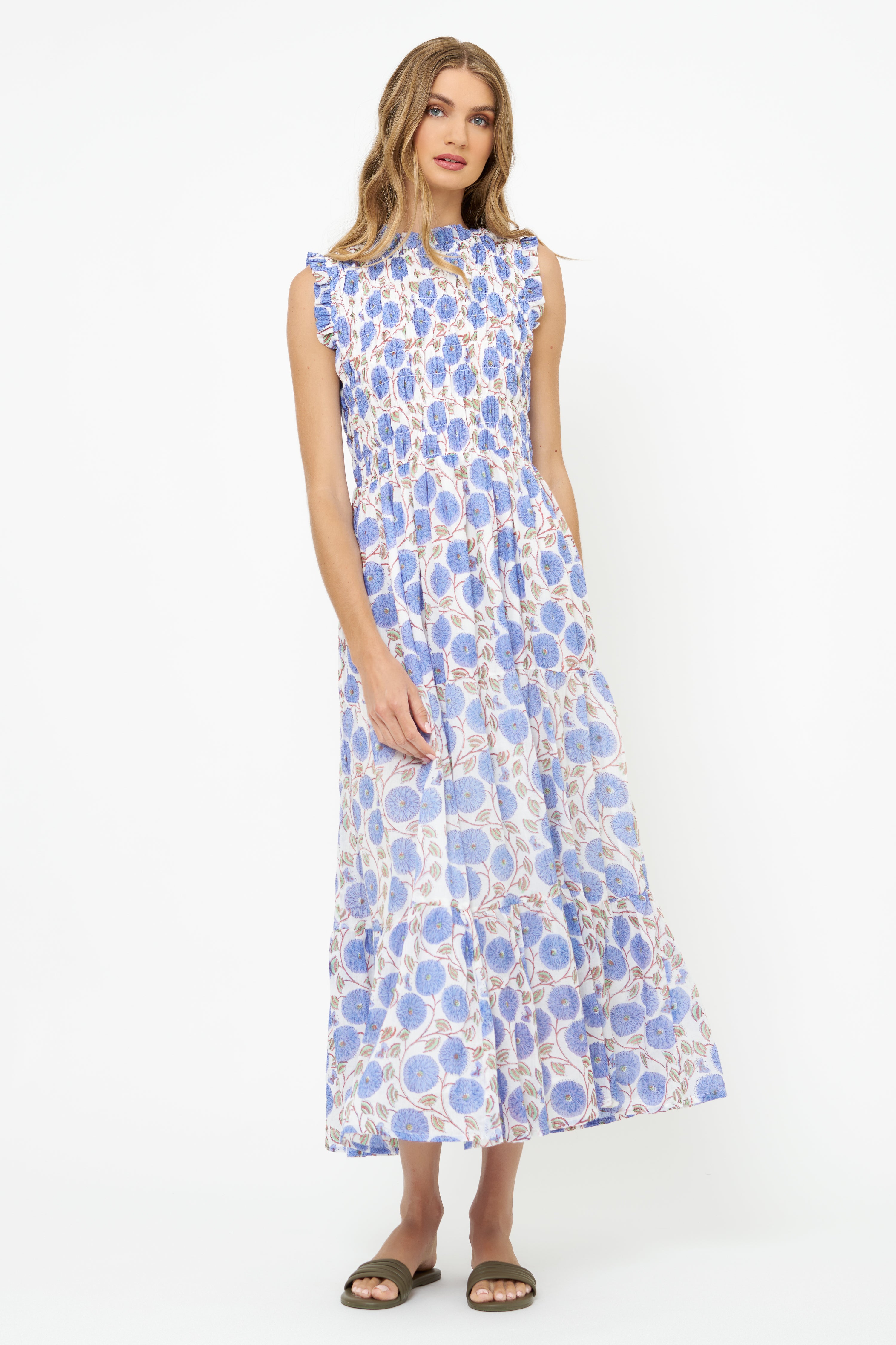 Sleeveless Smocked Maxi- Monarch Blue
