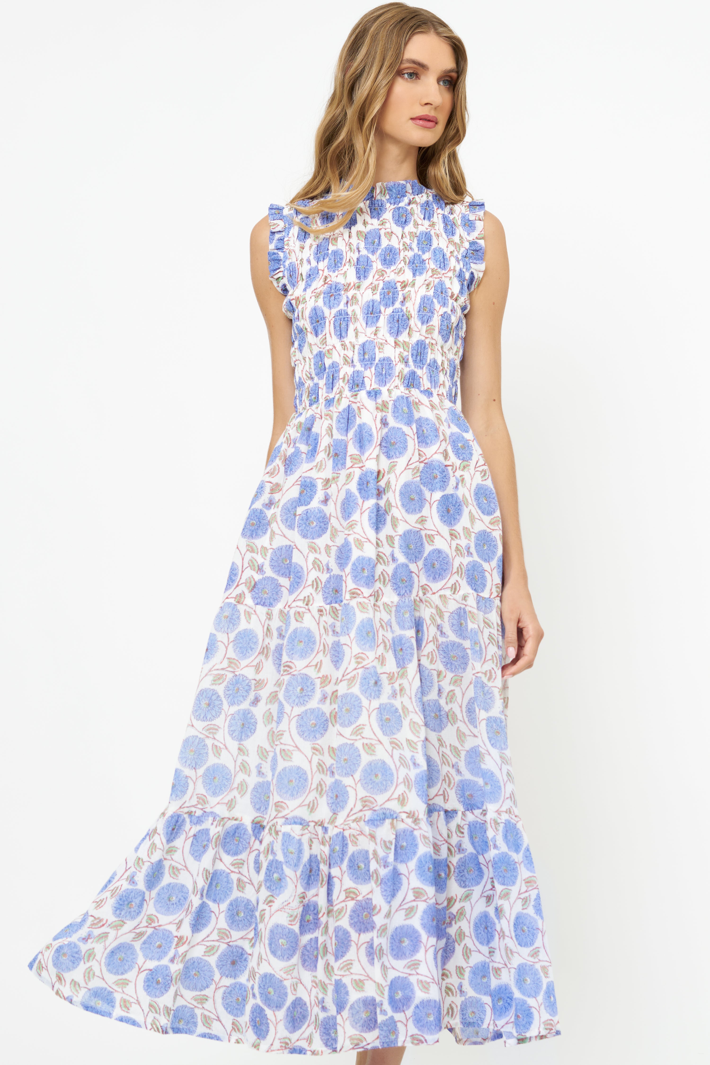 Sleeveless Smocked Maxi- Monarch Blue