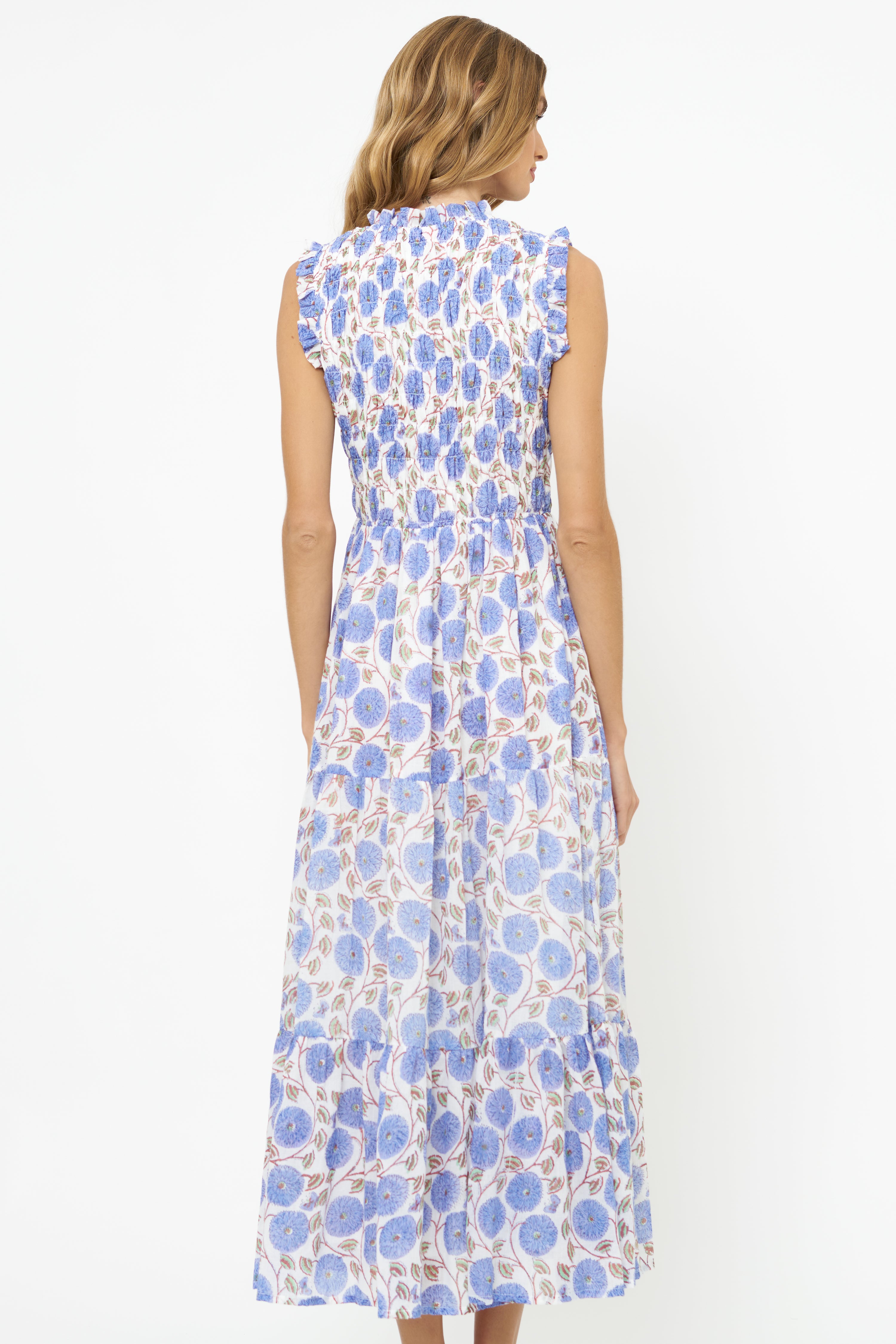 Sleeveless Smocked Maxi- Monarch Blue