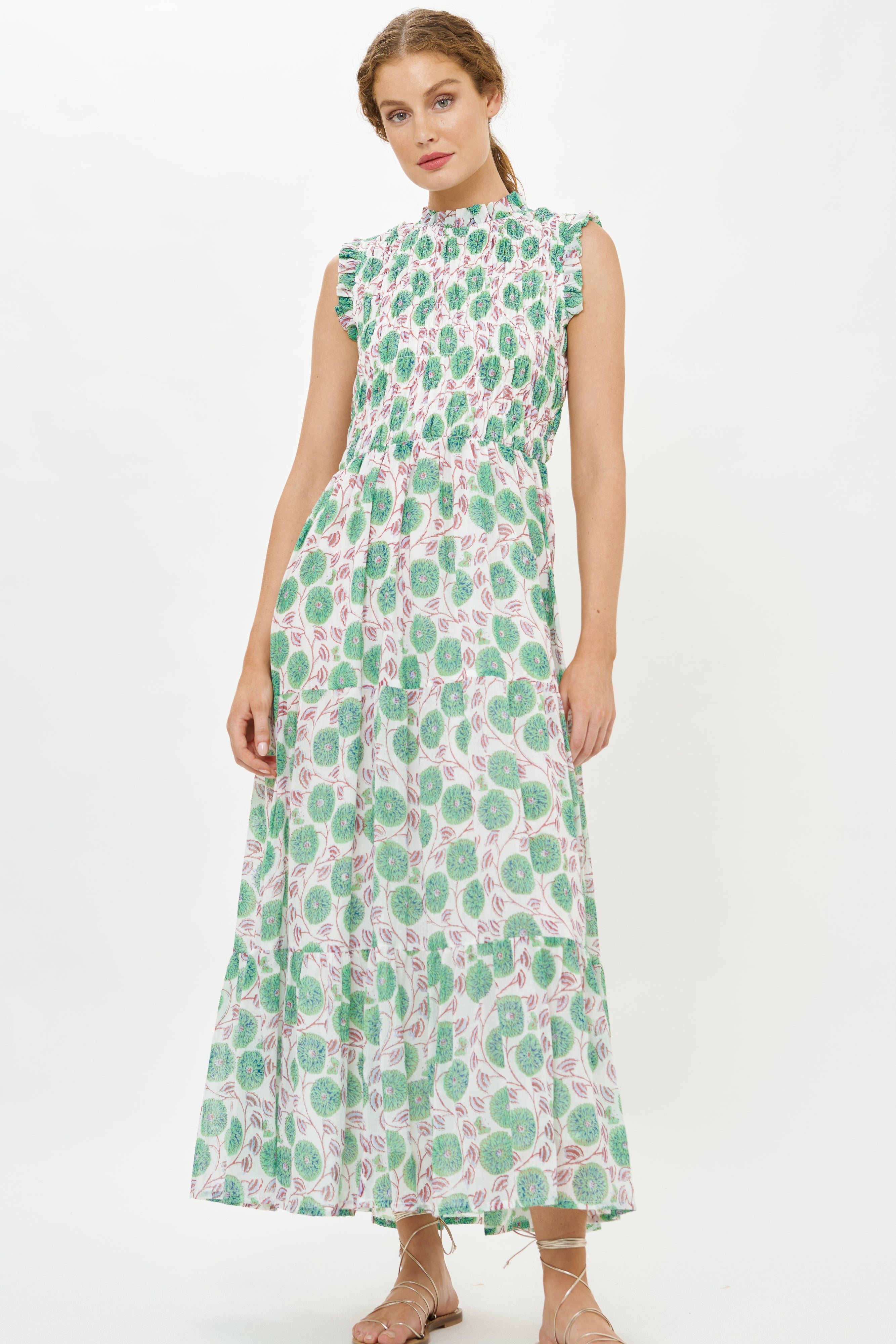 Sleeveless Smocked Maxi- Monarch Green