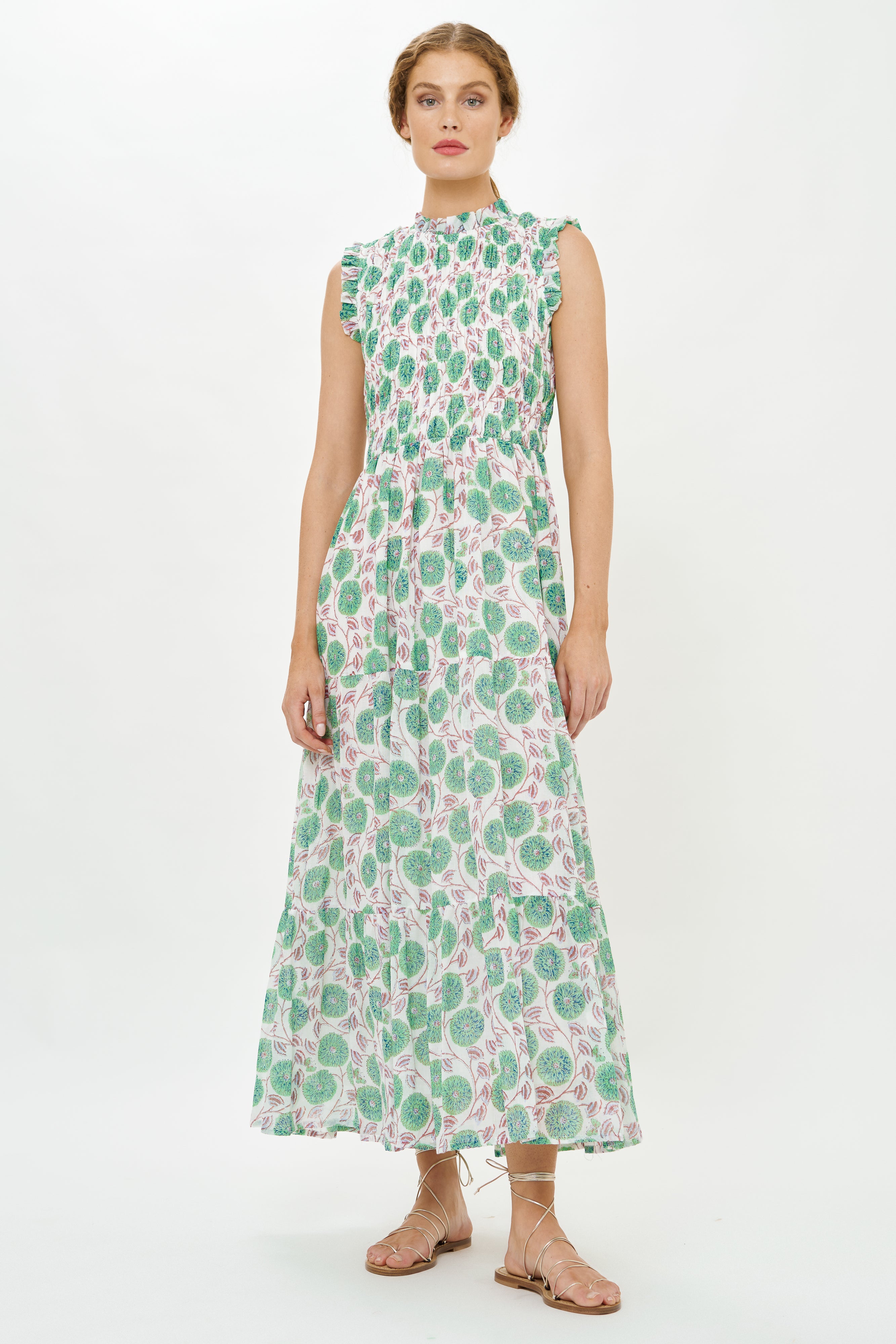 Sleeveless Smocked Maxi- Monarch Green