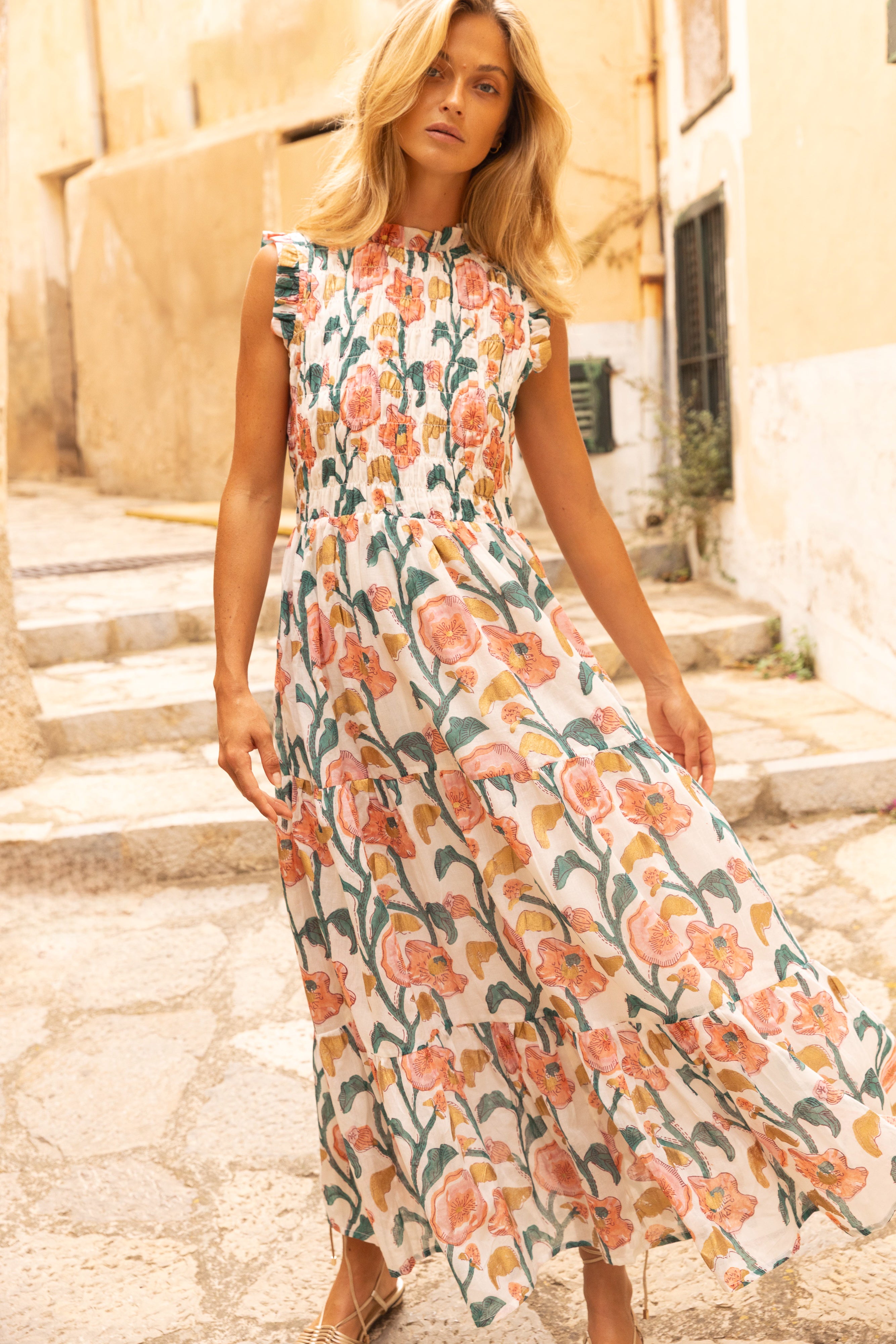 Sleeveless Smocked Maxi- Poppy Teal