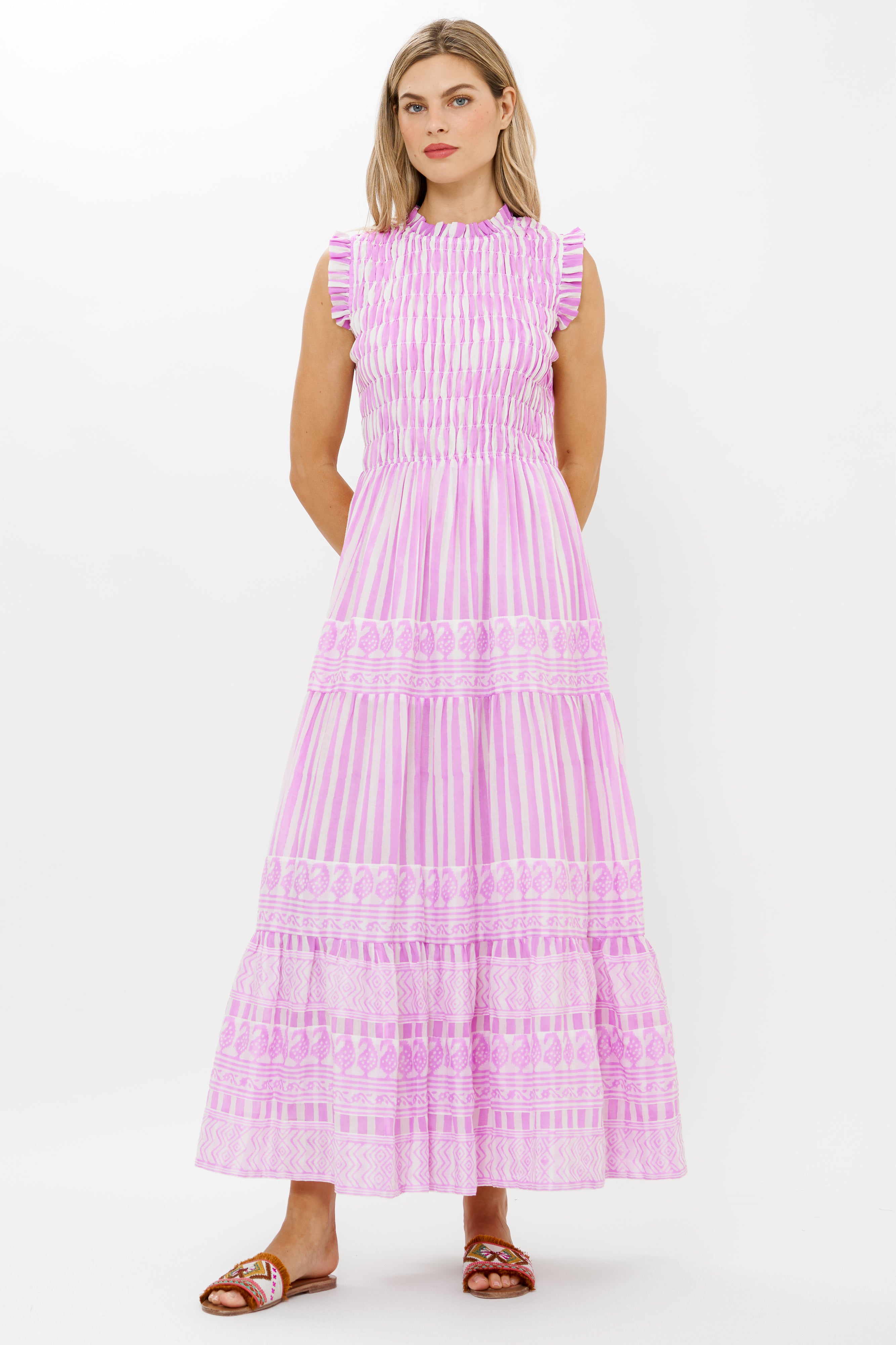 Sleeveless Smocked Maxi- Santorini Lilac