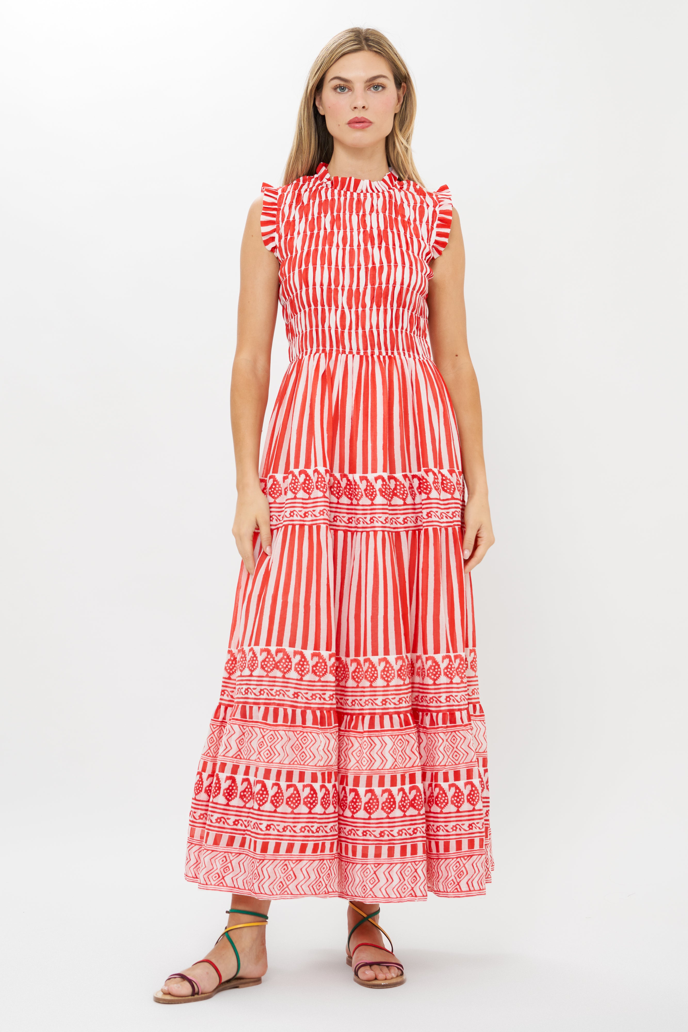 Sleeveless Smocked Maxi- Santorini Red