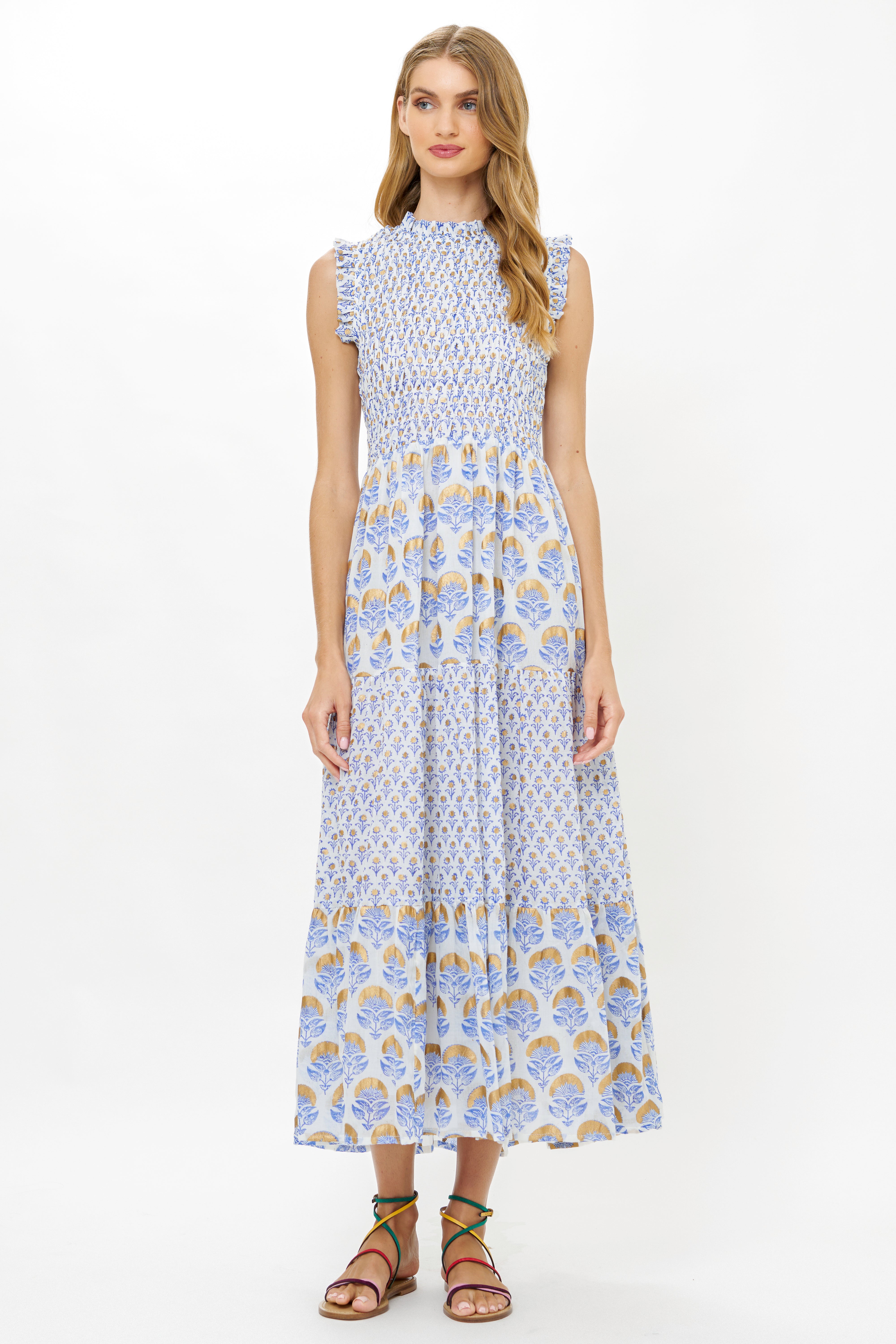 Sleeveless Smocked Maxi- Arbor Blue