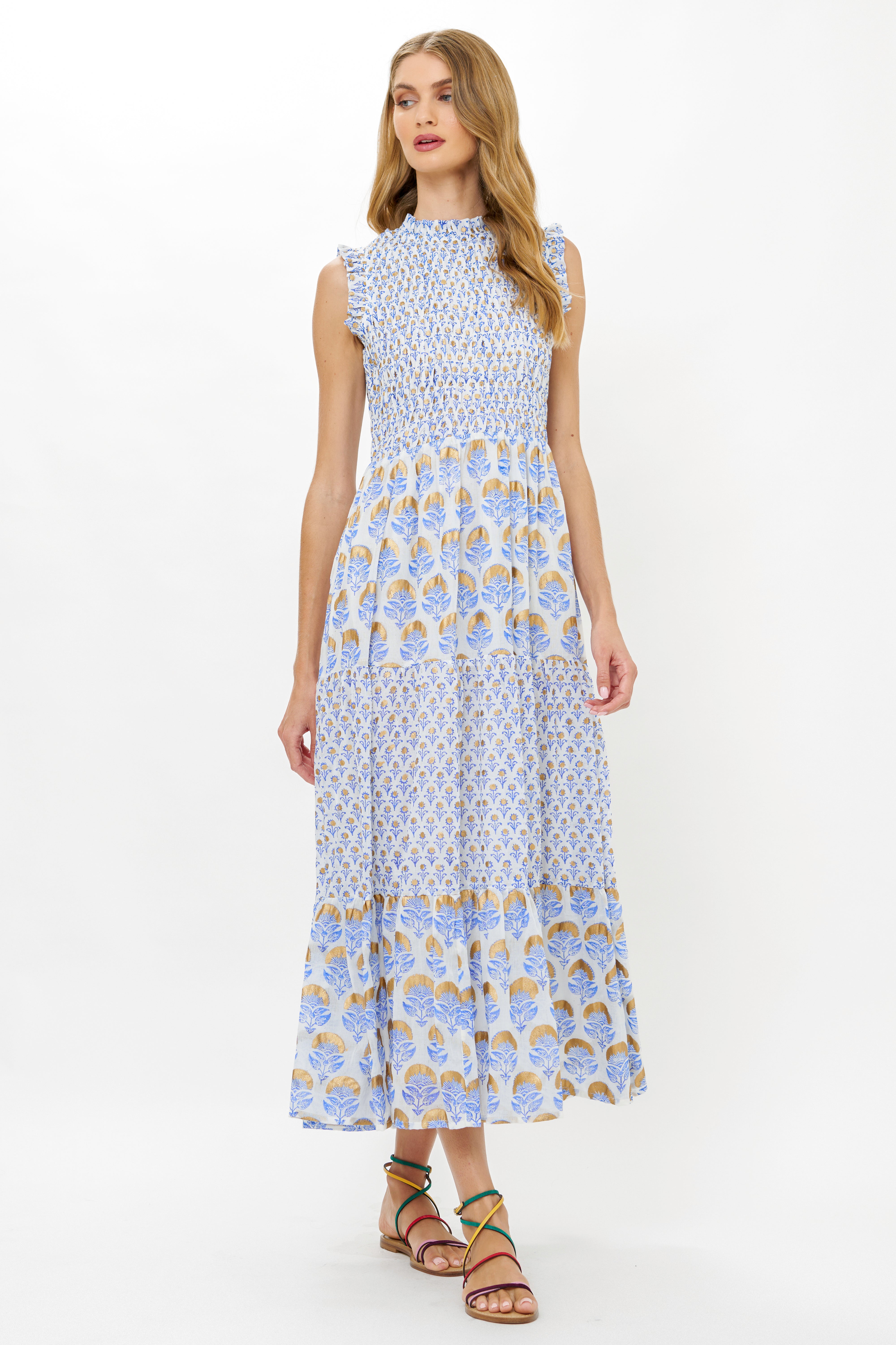 Sleeveless Smocked Maxi- Arbor Blue