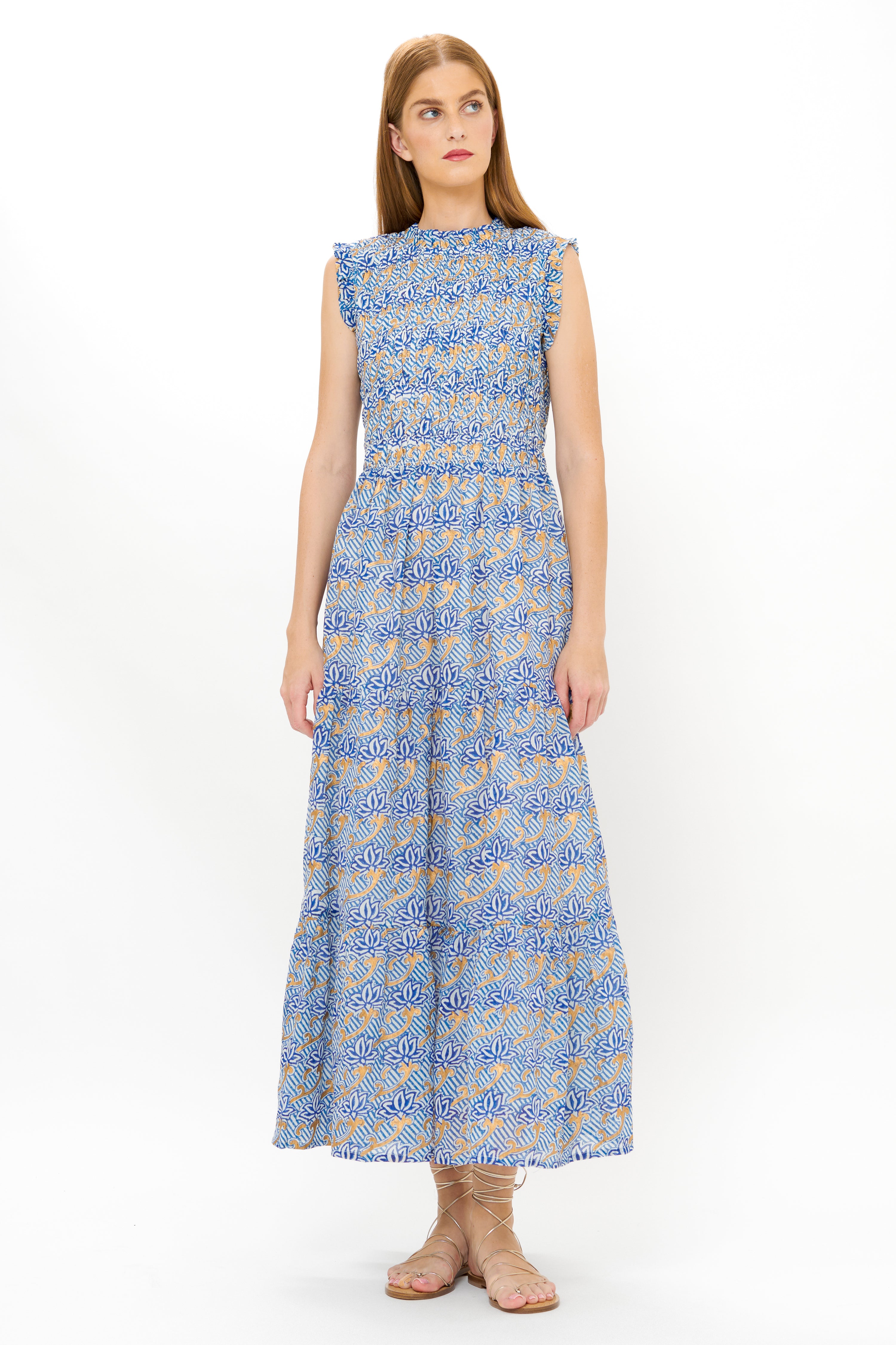 Sleeveless Smocked Maxi- Florence Blue