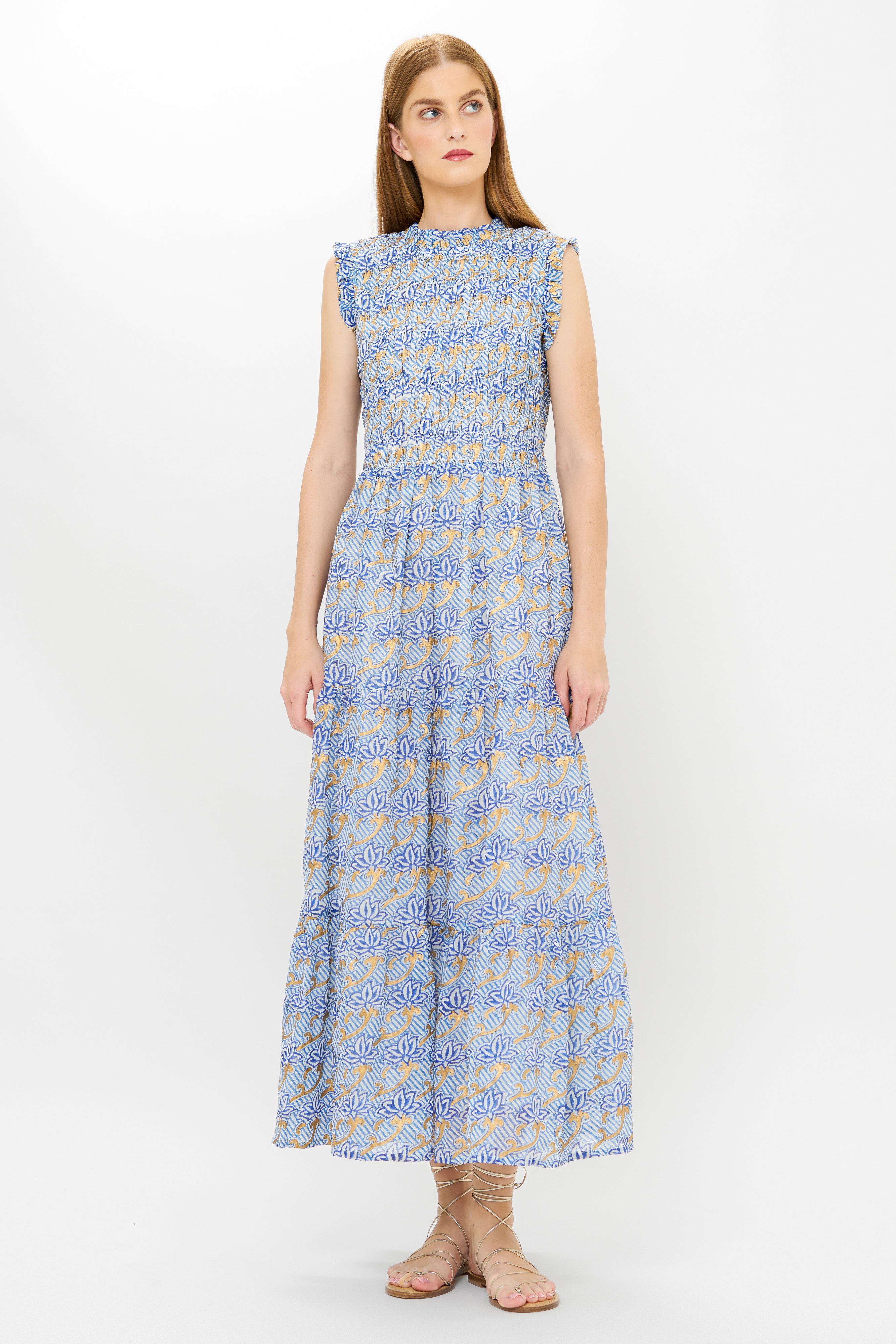 Sleeveless Smocked Maxi- Florence Blue