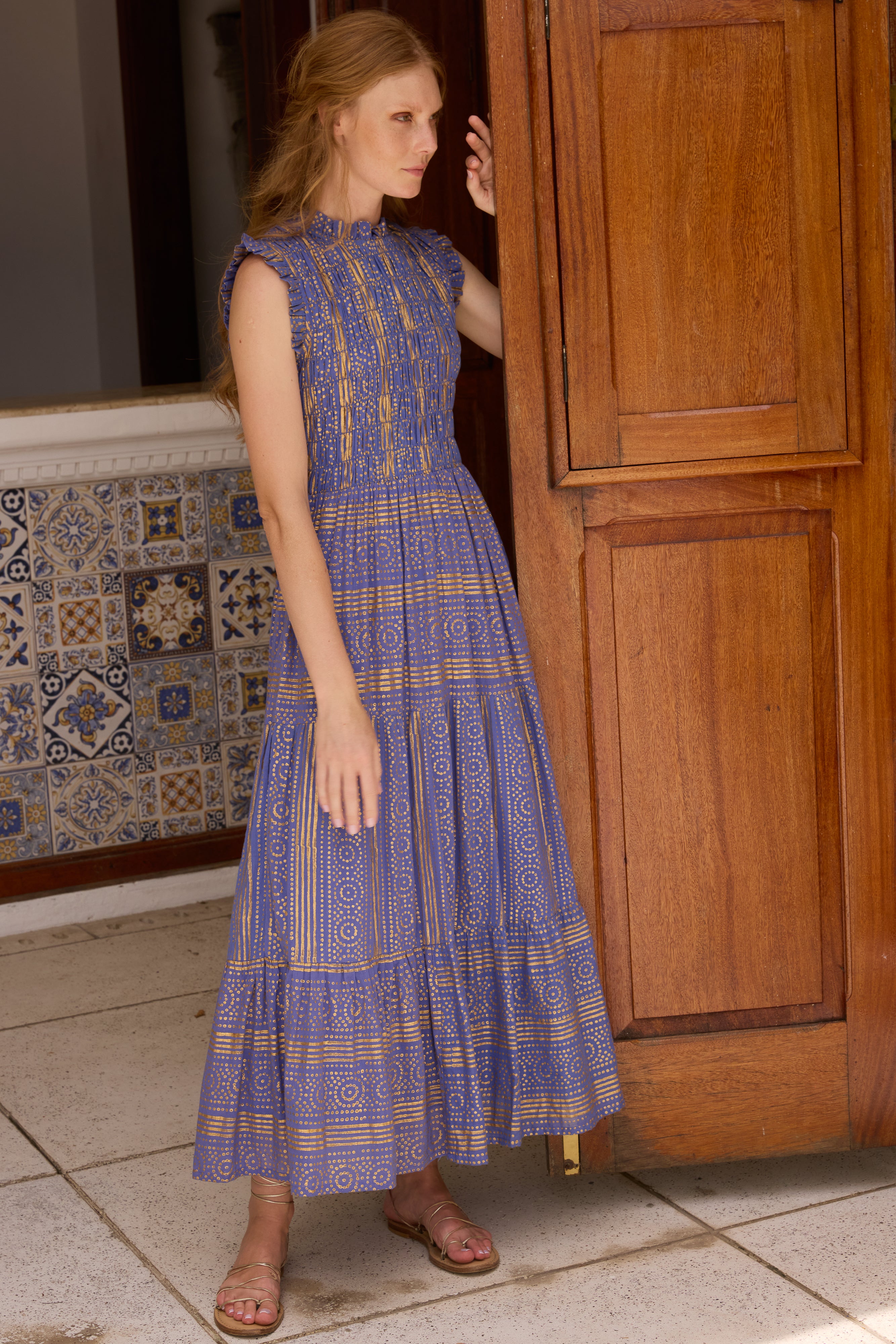 Sleeveless Smocked Maxi- Helene Blue