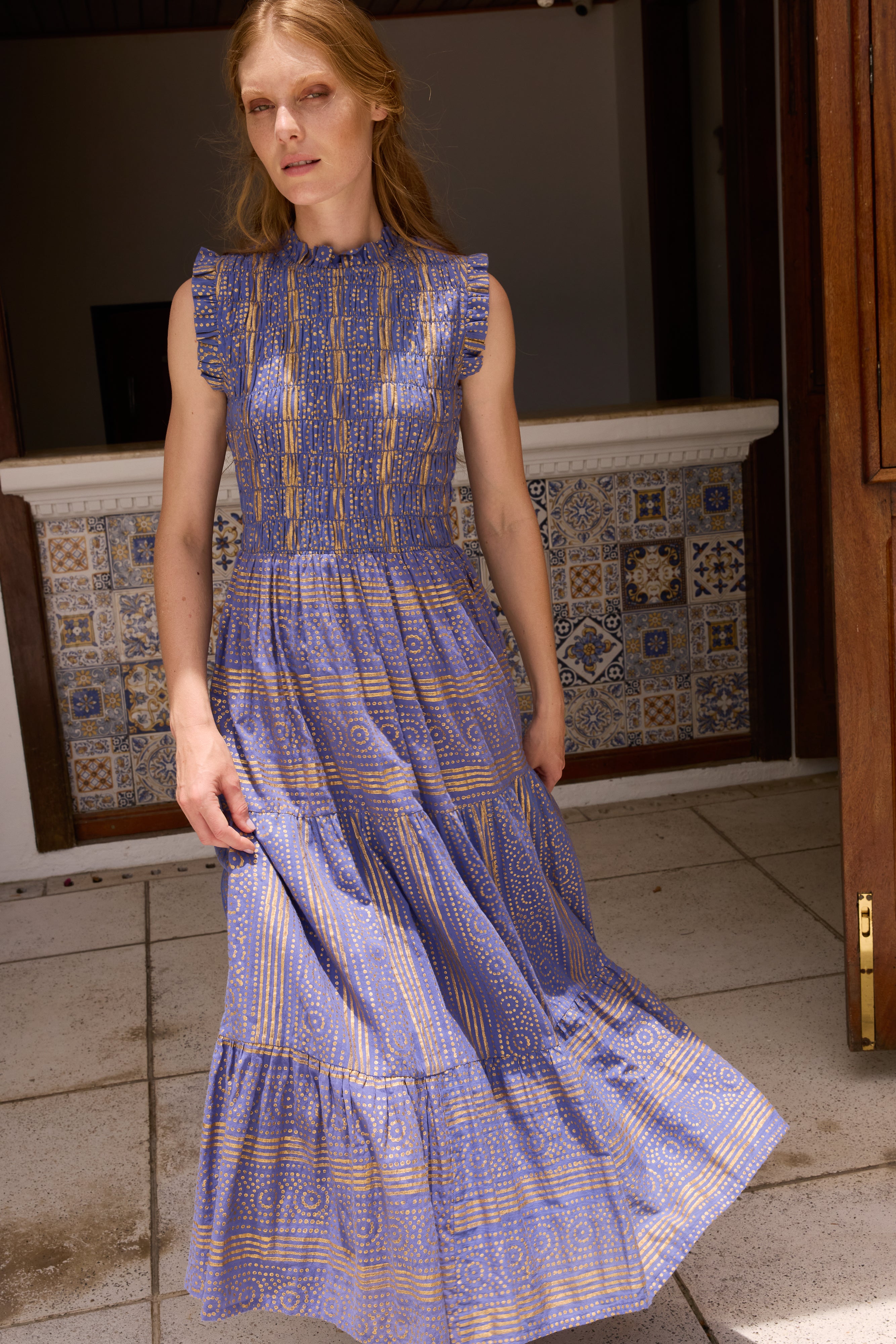 Sleeveless Smocked Maxi- Helene Blue