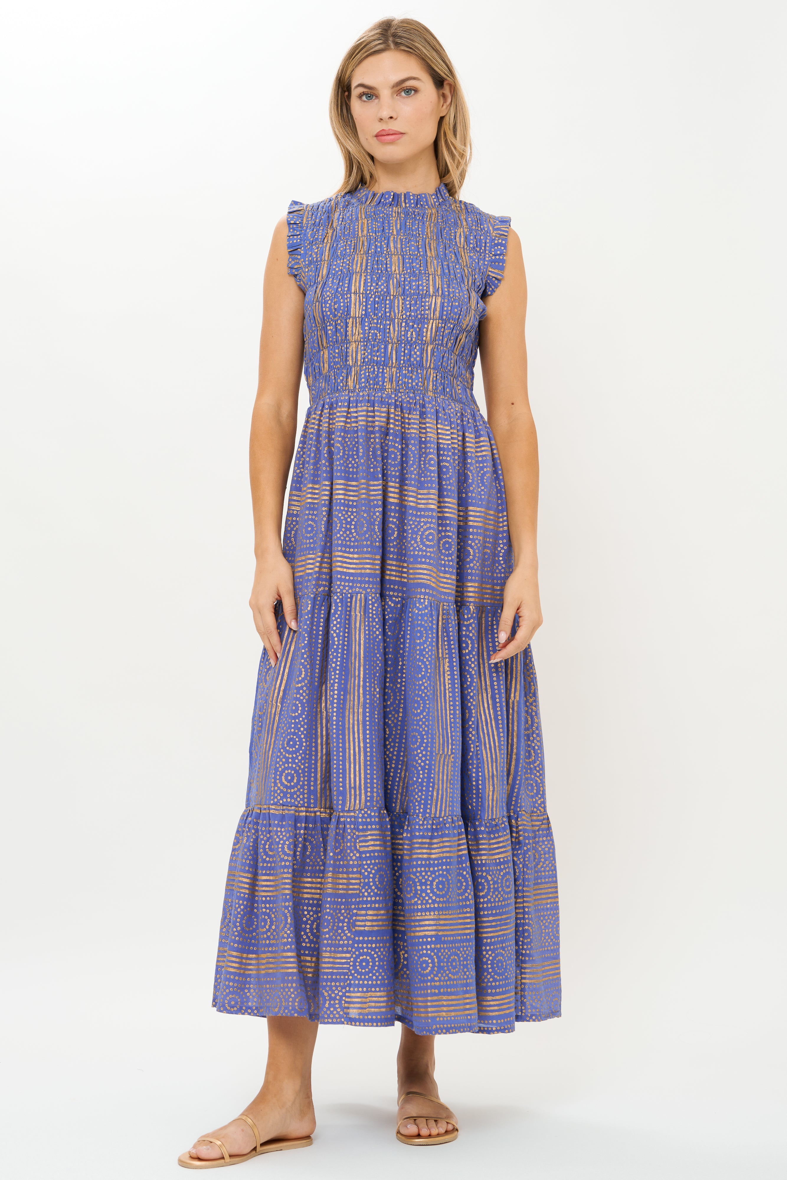 Sleeveless Smocked Maxi- Helene Blue