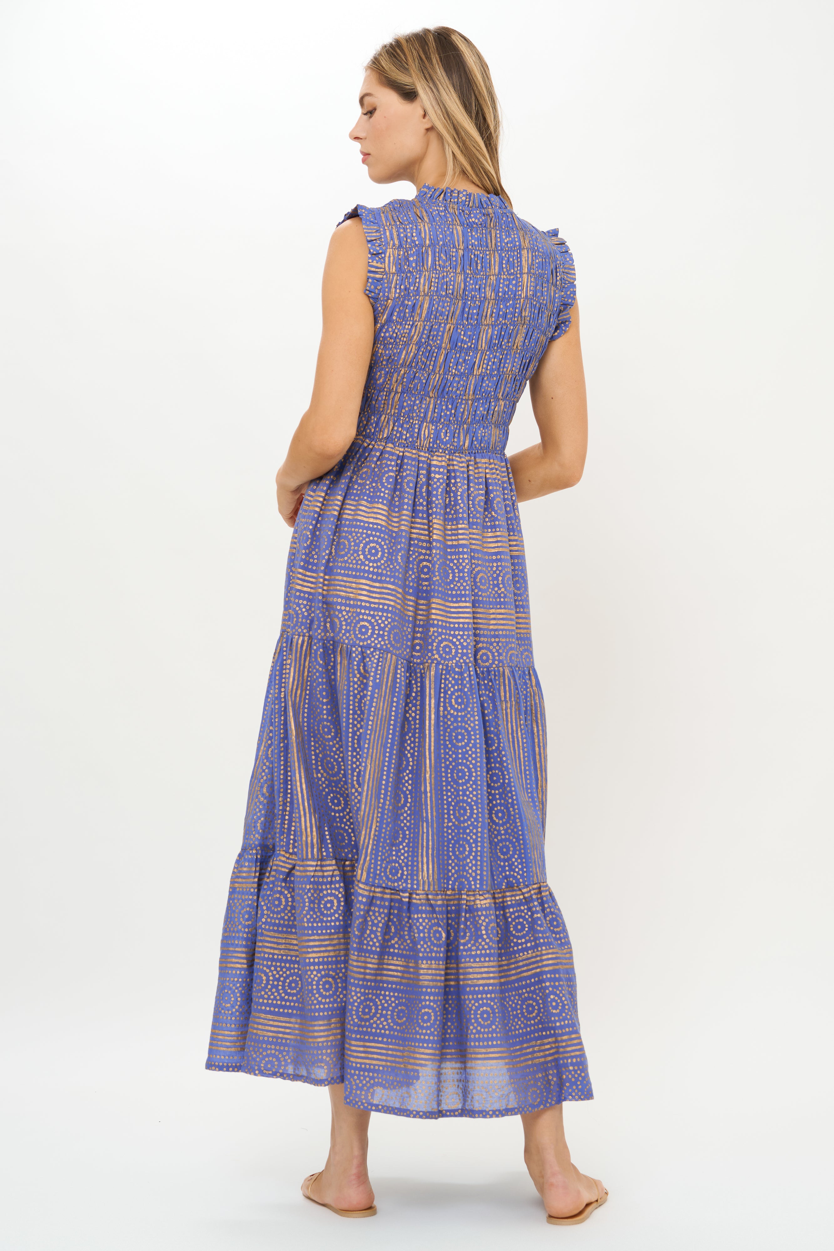 Sleeveless Smocked Maxi- Helene Blue