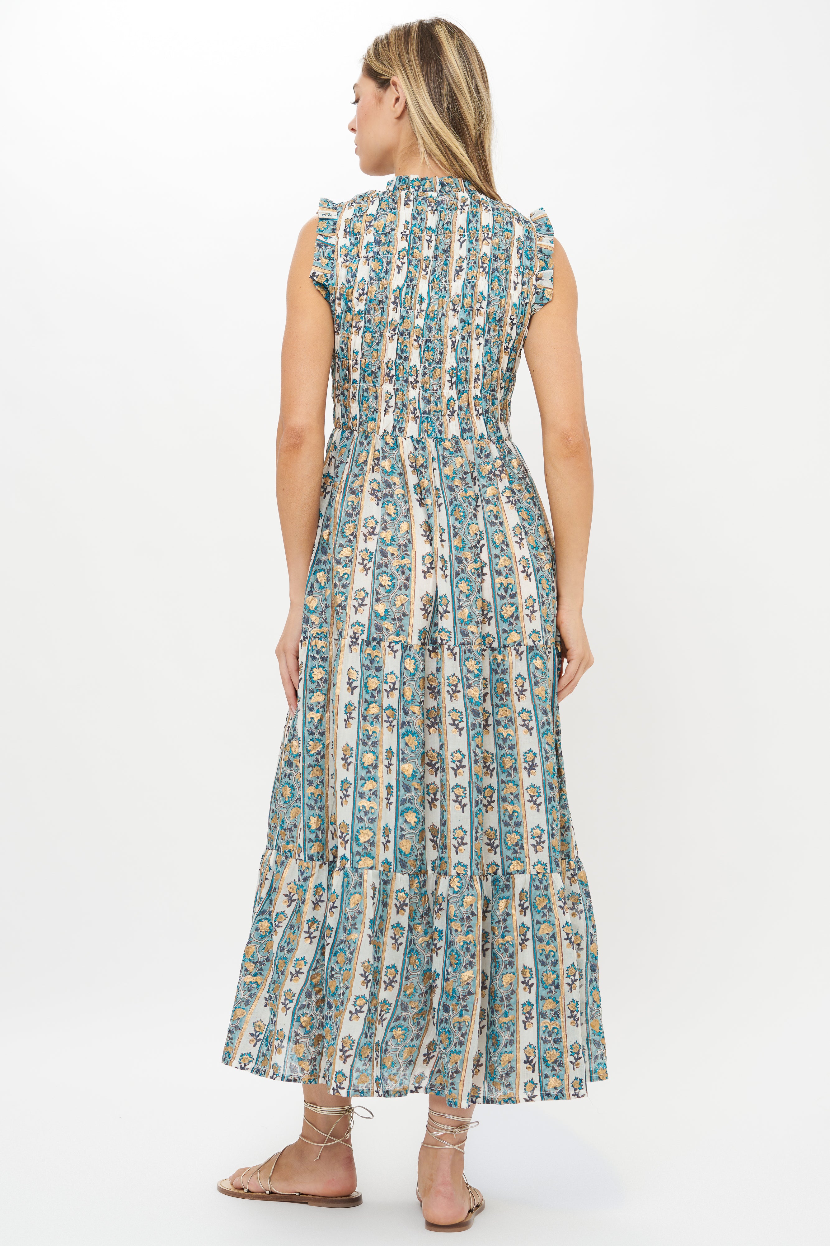 Sleeveless Smocked Maxi- Taj Blue