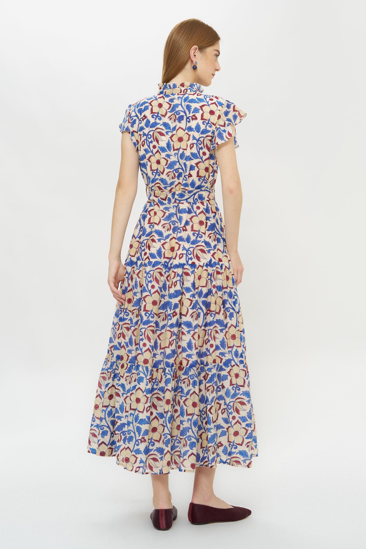 Ruffle Collar Button Maxi- Kildare Blue