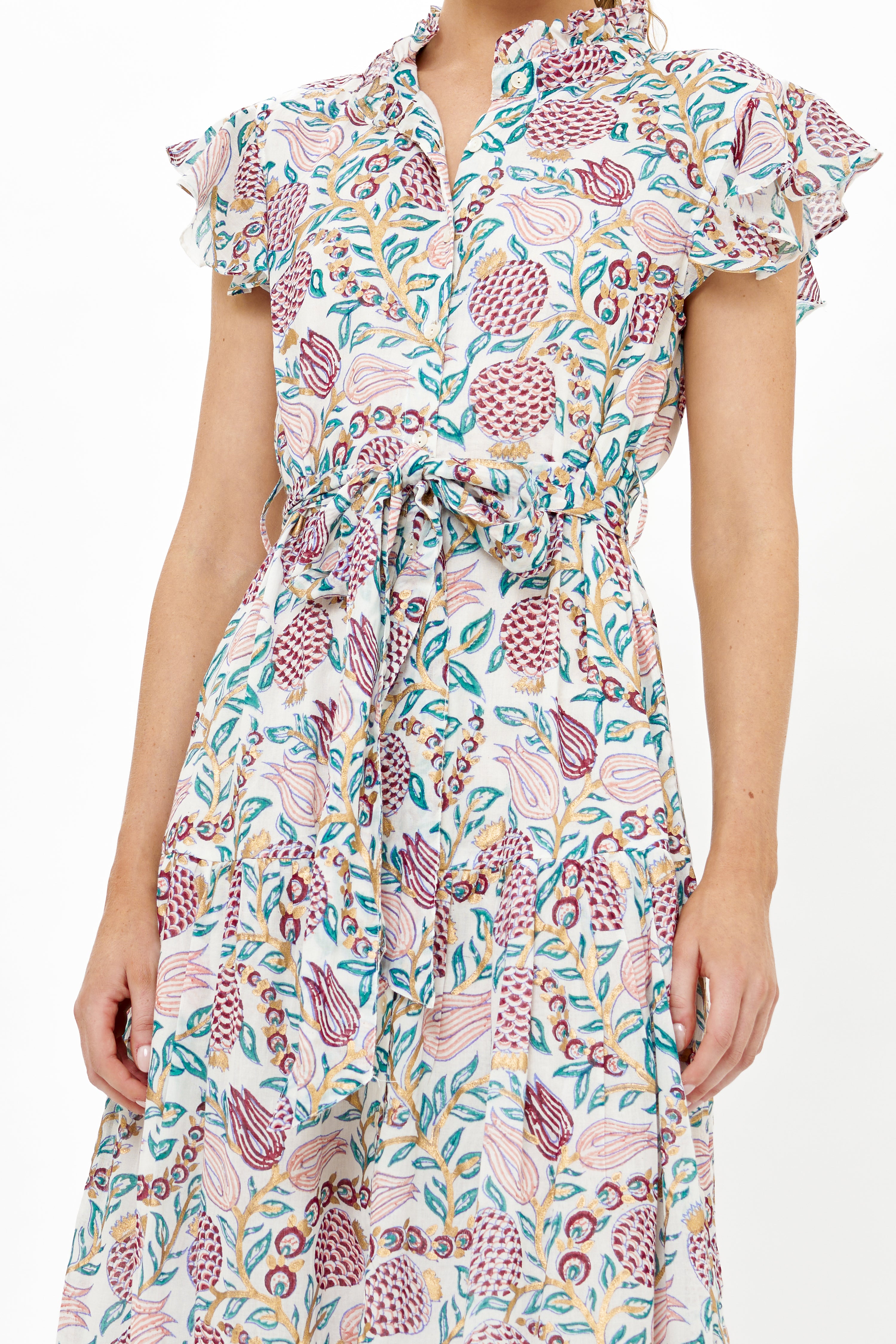 Ruffle Collar Button Maxi- Tupi Teal