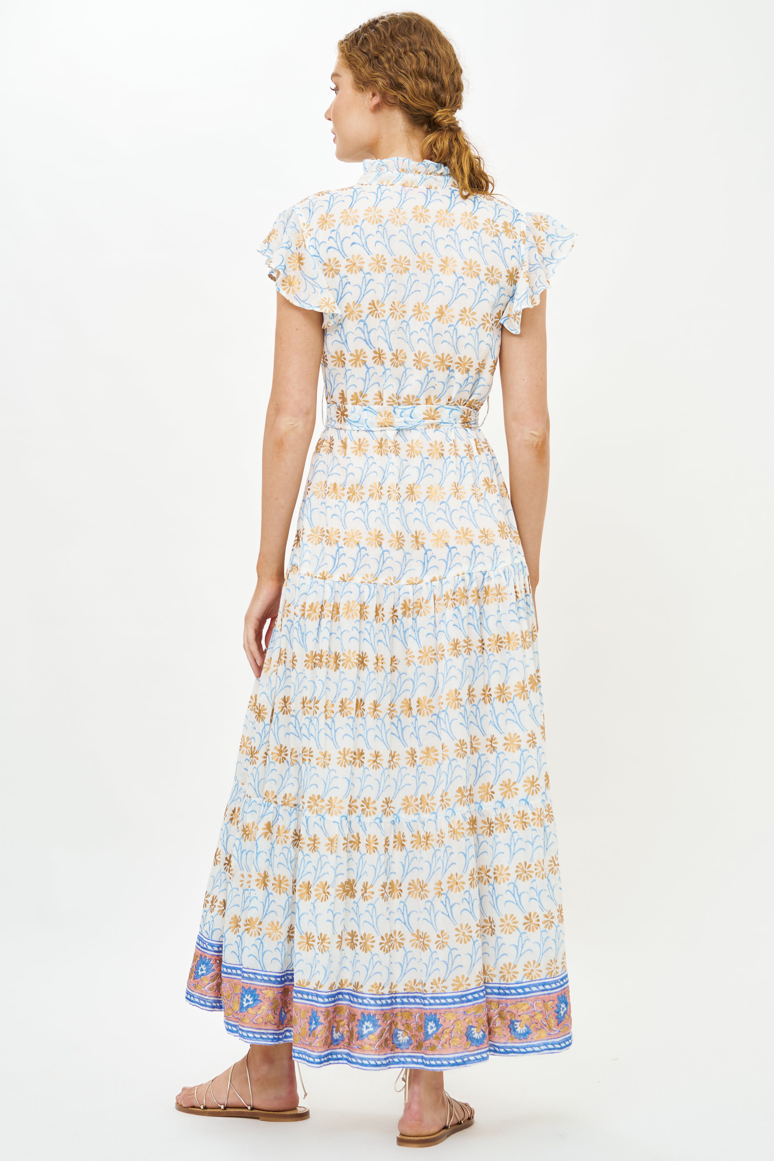 Ruffle Collar Button Maxi- Geneva Blue
