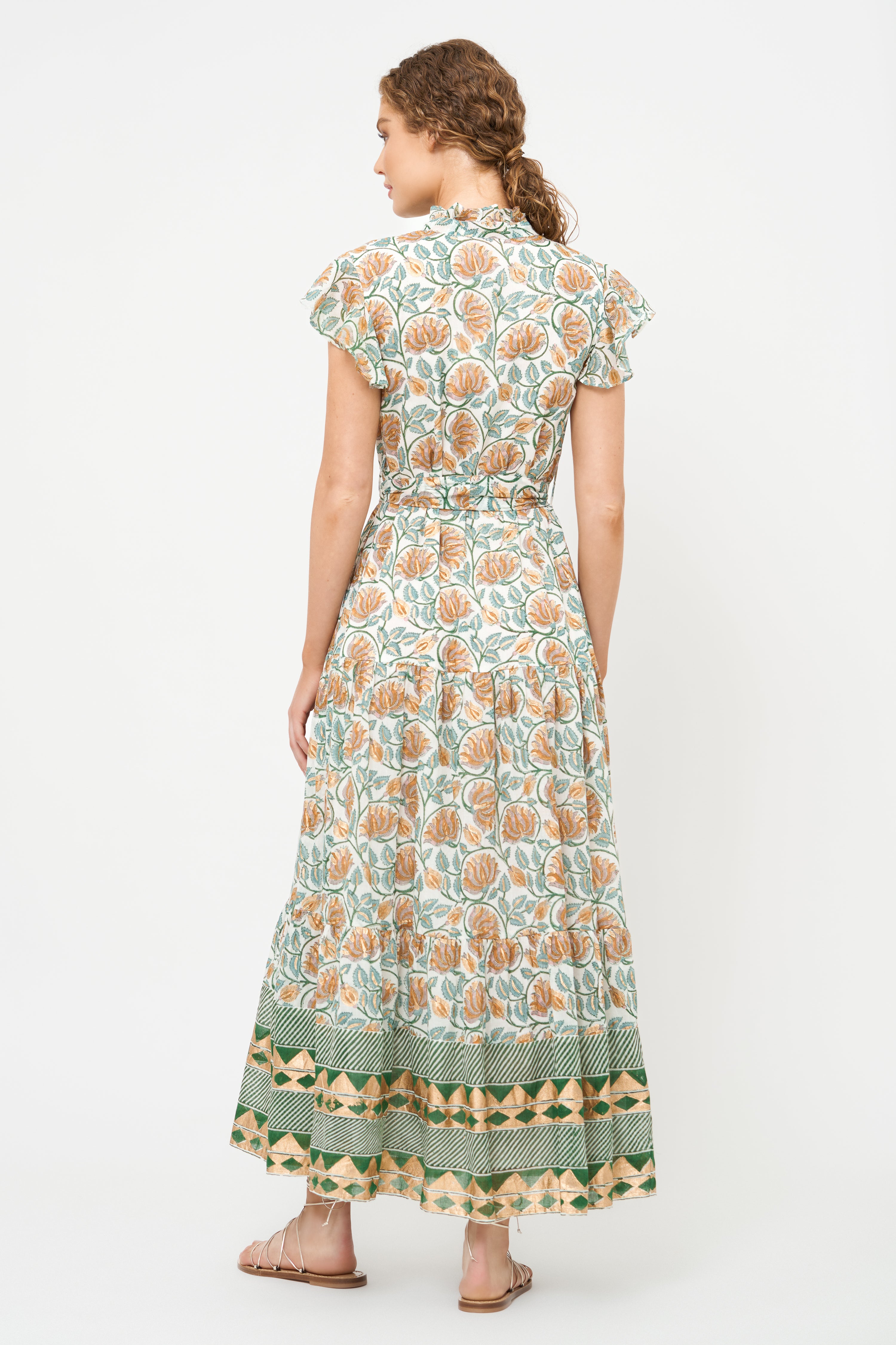 Ruffle Collar Button Maxi- Montenegro Green