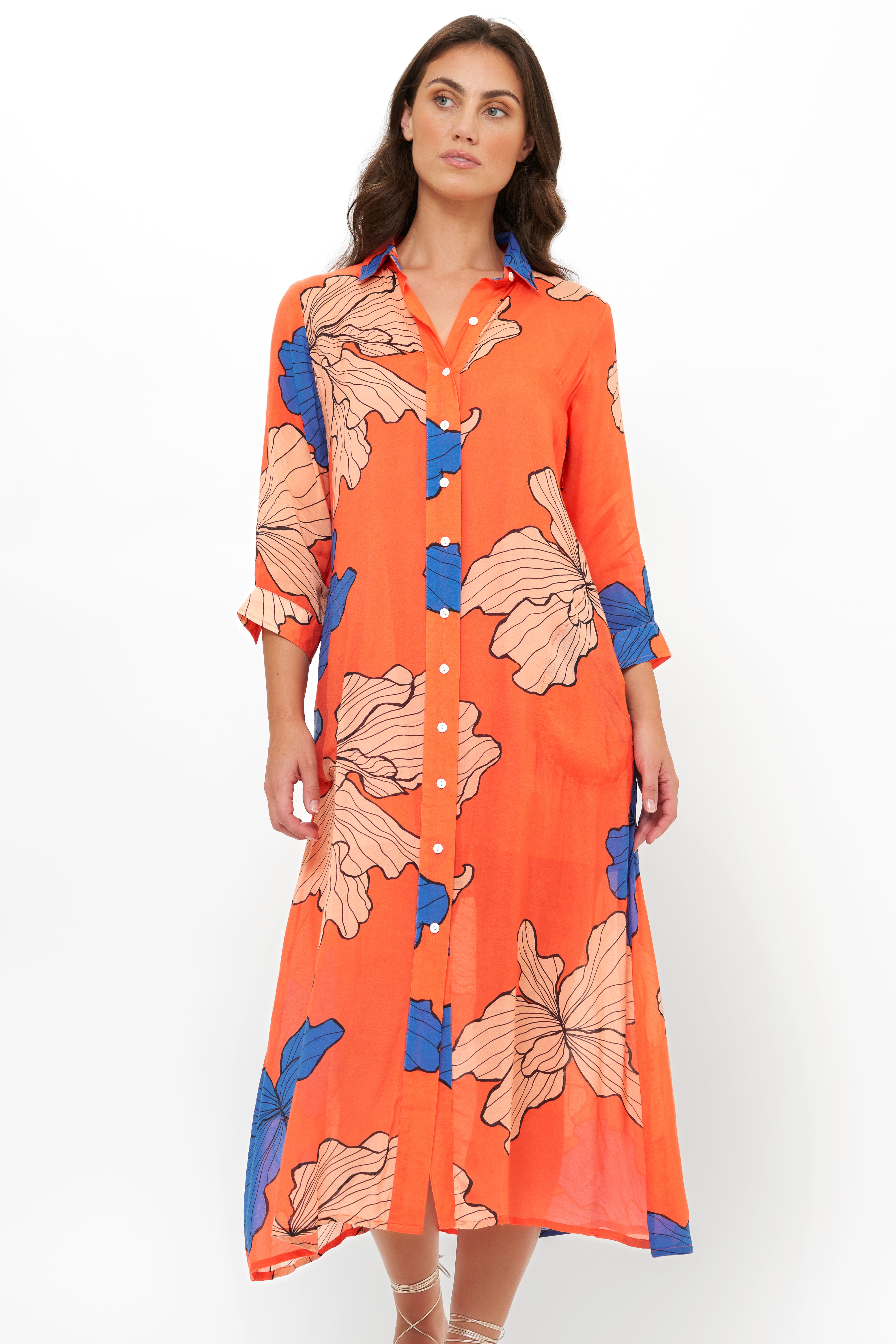 Shirt Dress Midi- Bora Bora Red