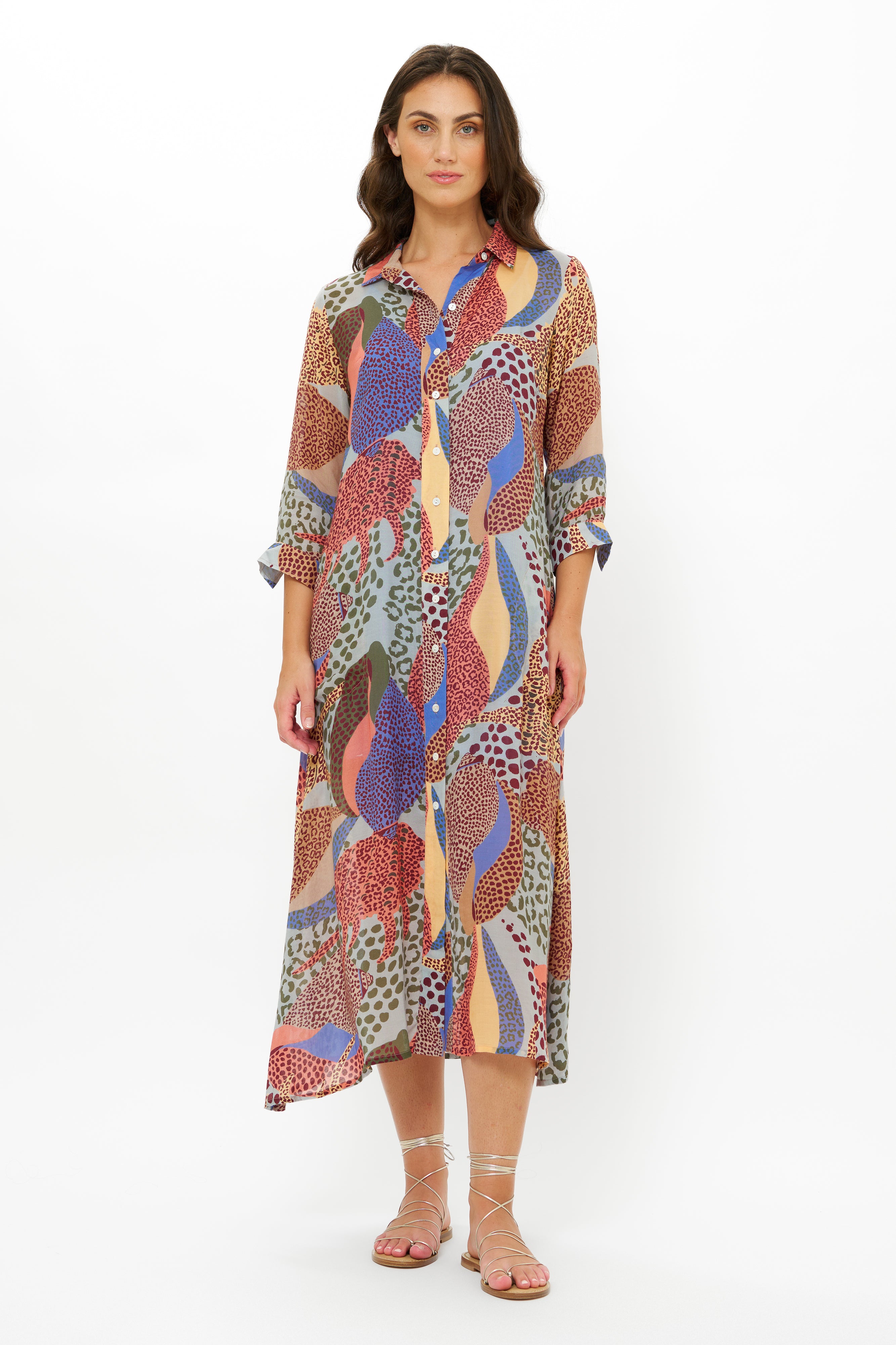 Shirt Dress Midi- Nautilus Coral