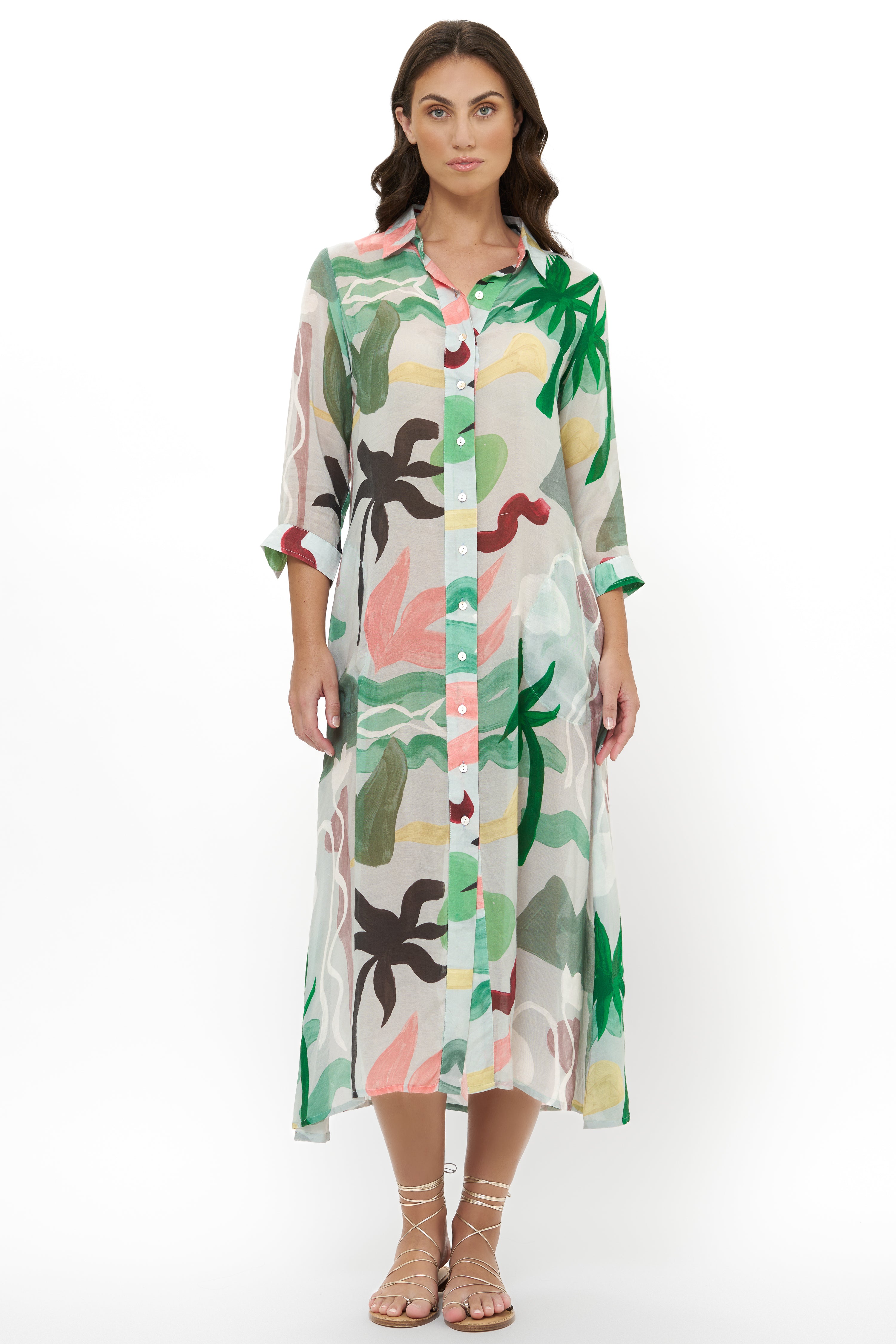 Shirt Dress Midi- Paradiso Petal