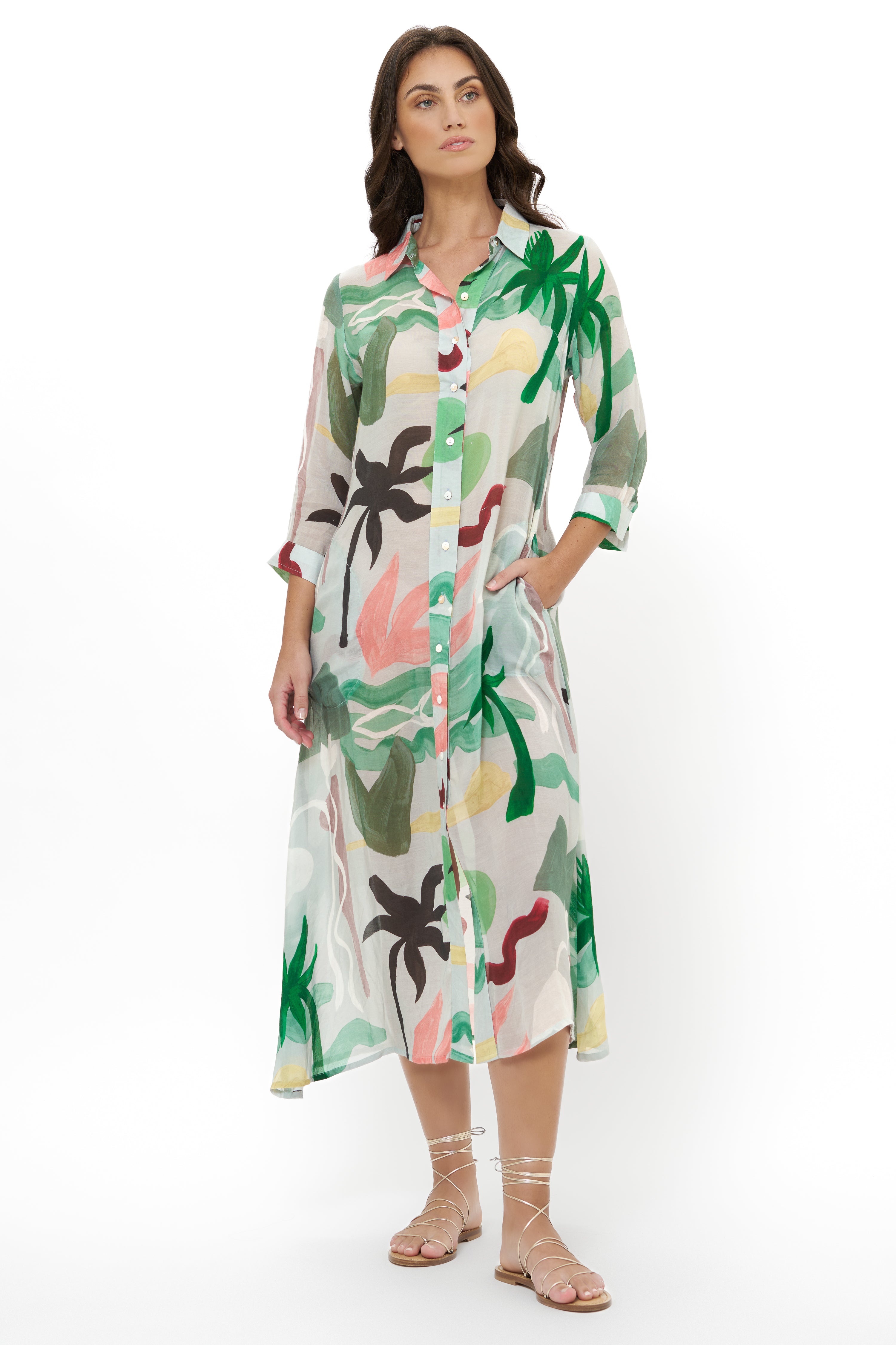 Shirt Dress Midi- Paradiso Petal