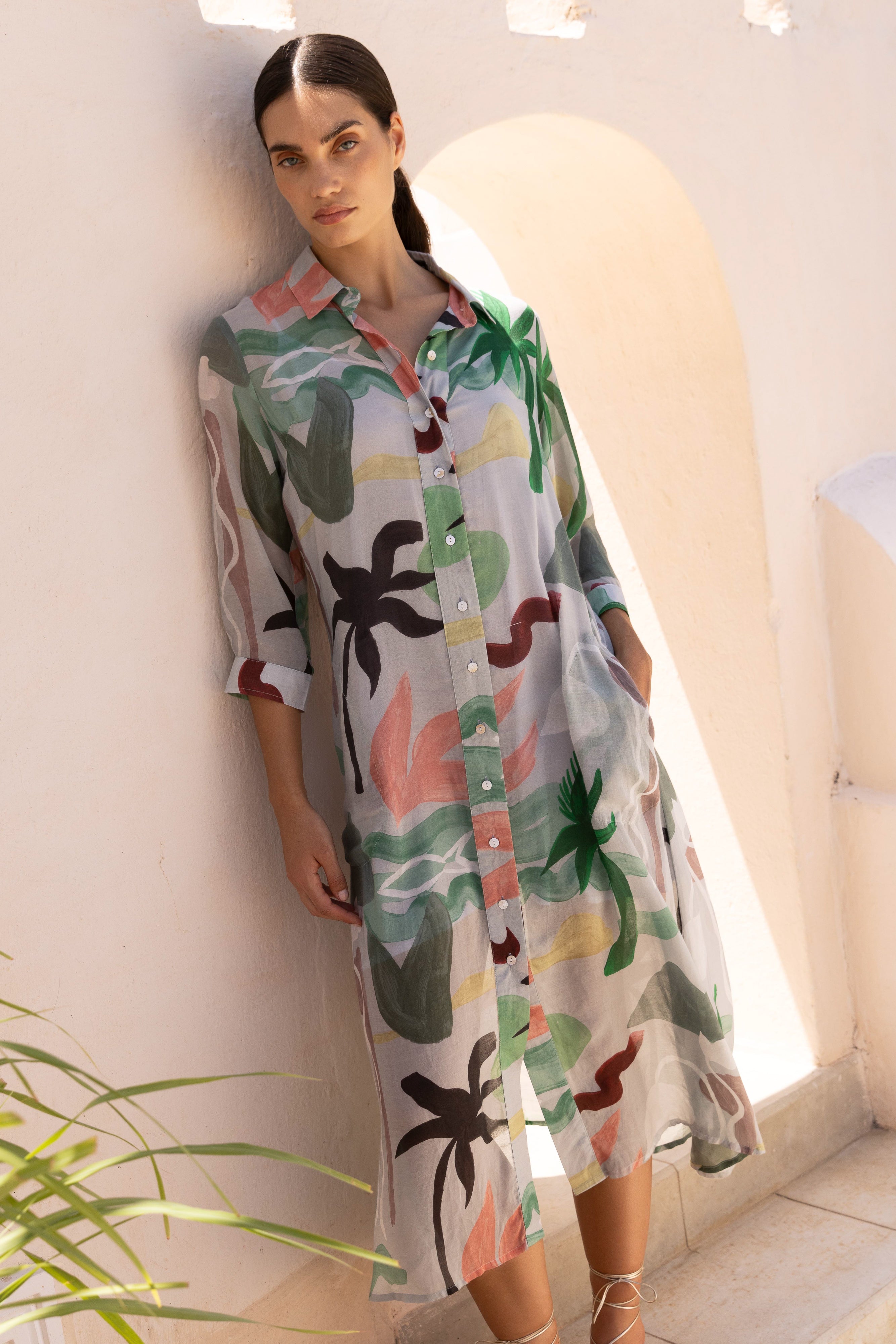 Shirt Dress Midi- Paradiso Petal
