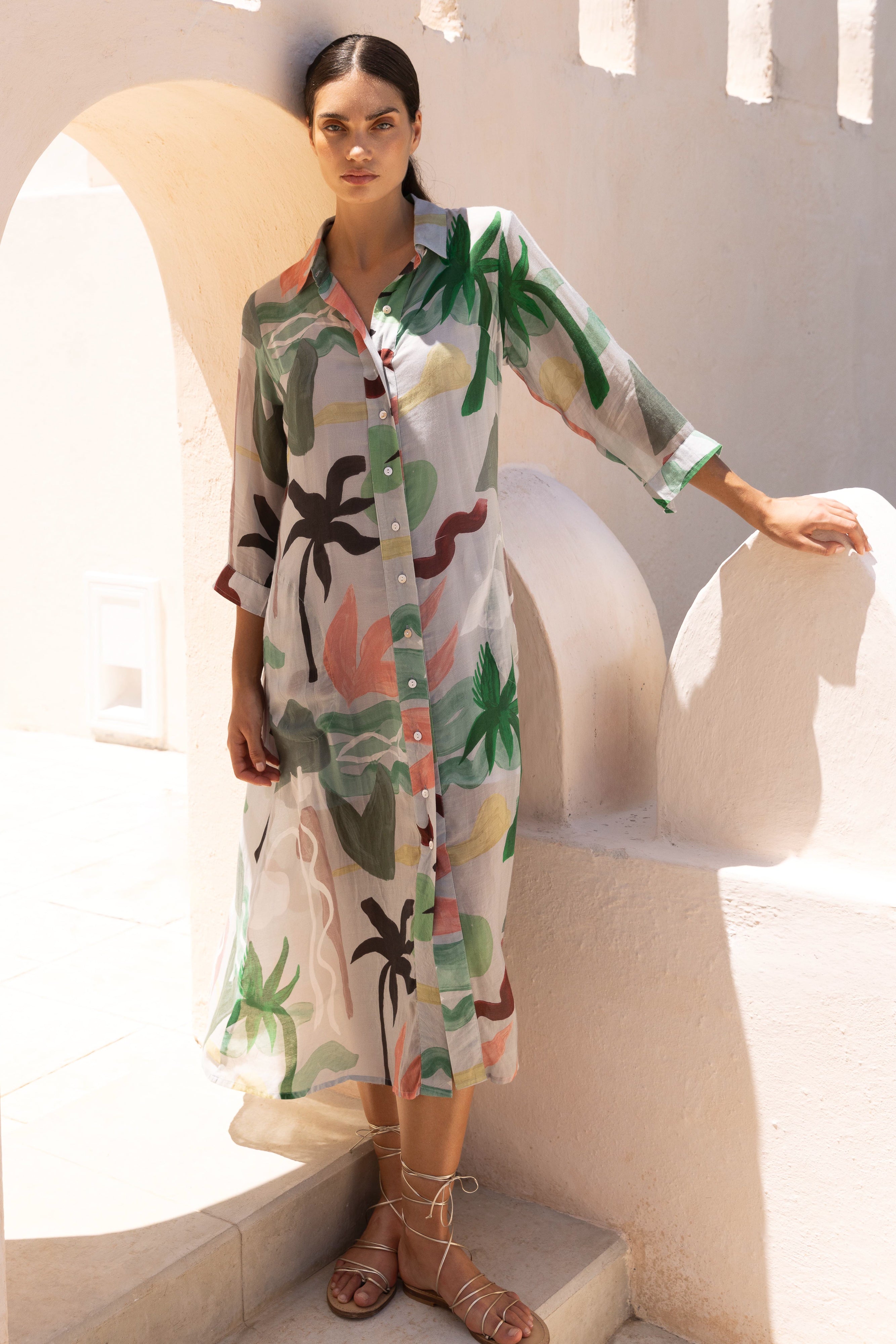 Shirt Dress Midi- Paradiso Petal