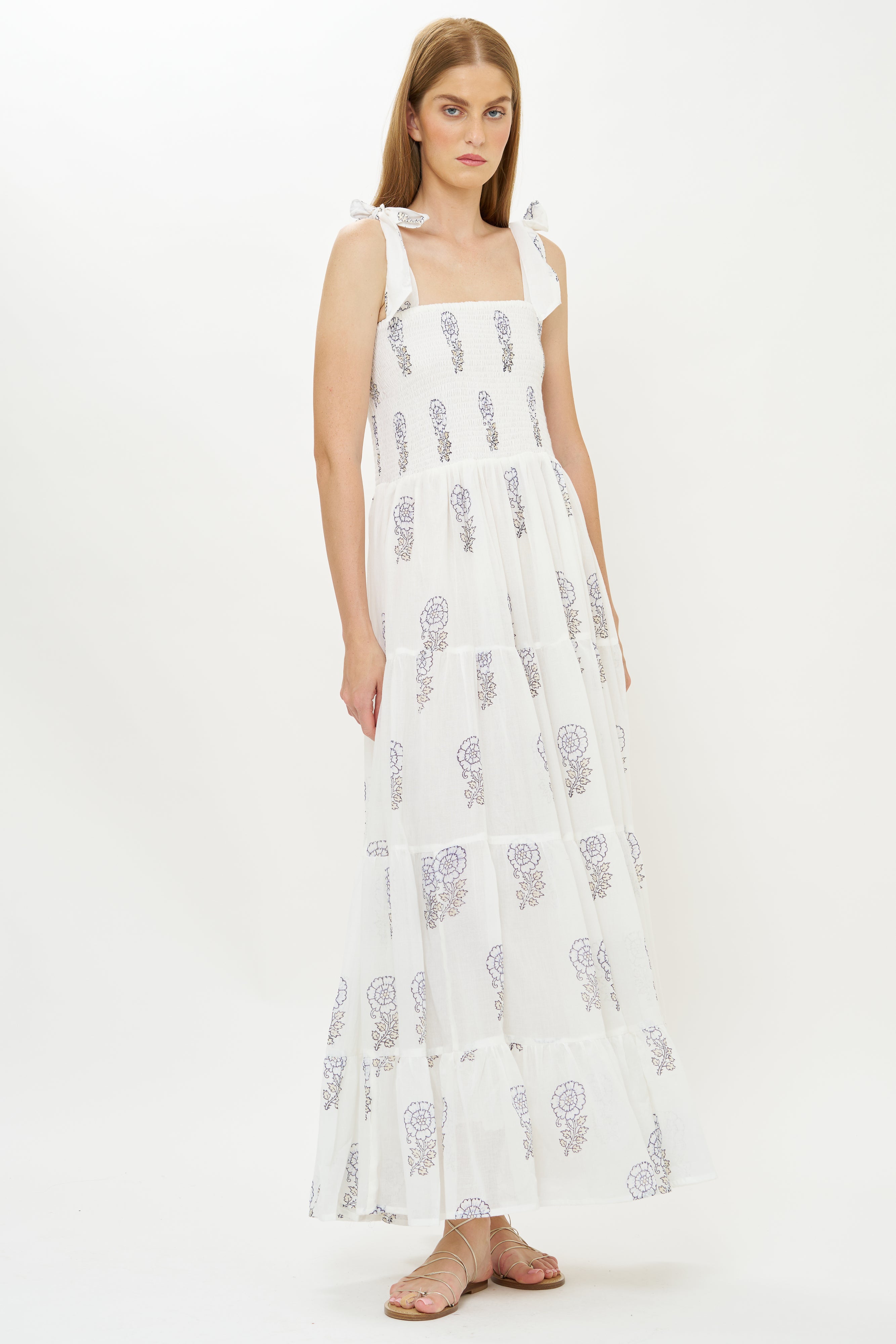 Wide Strap Smocked Maxi- Leela Sky
