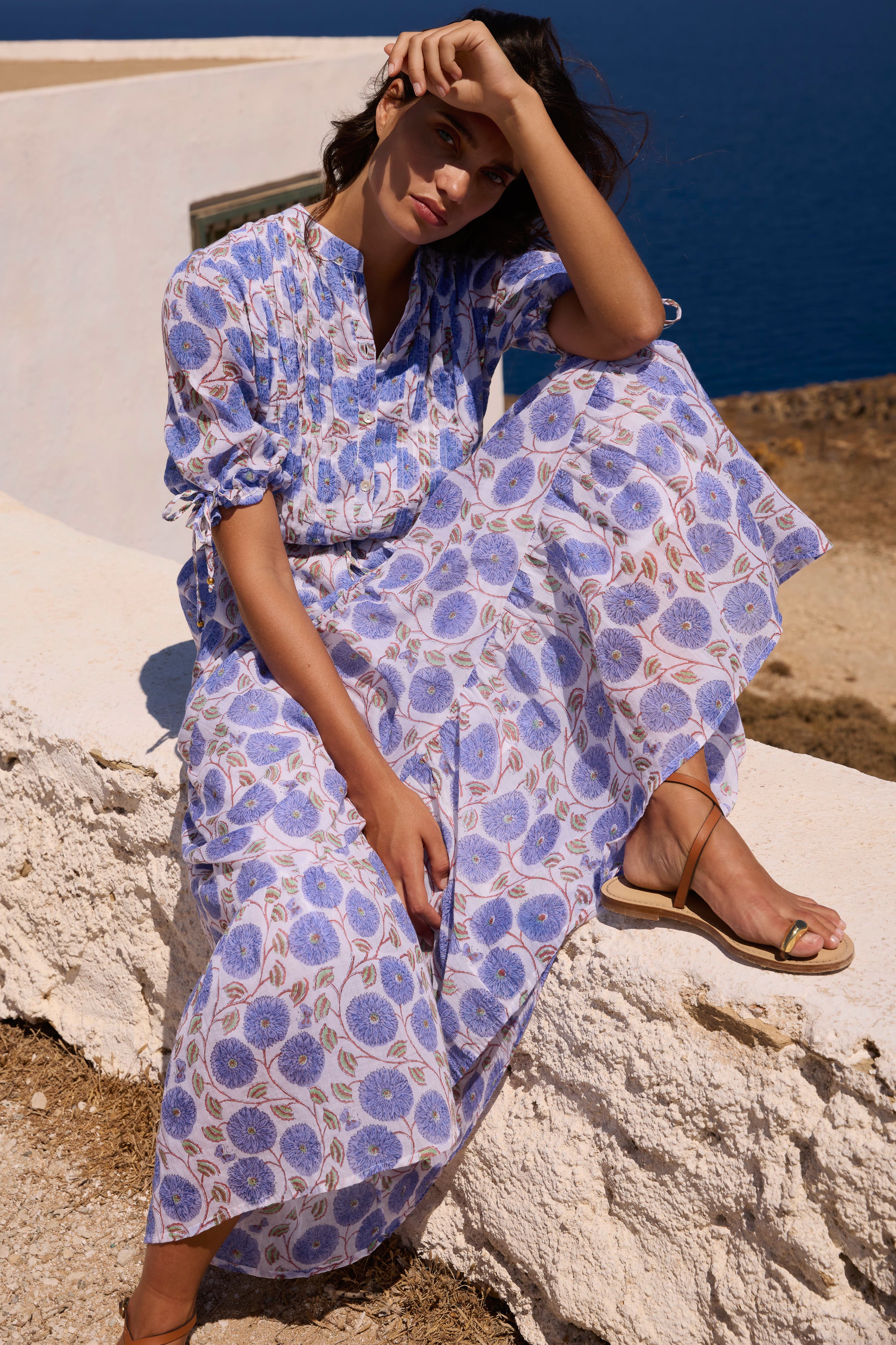 Cinched Pintuck Maxi- Monarch Blue