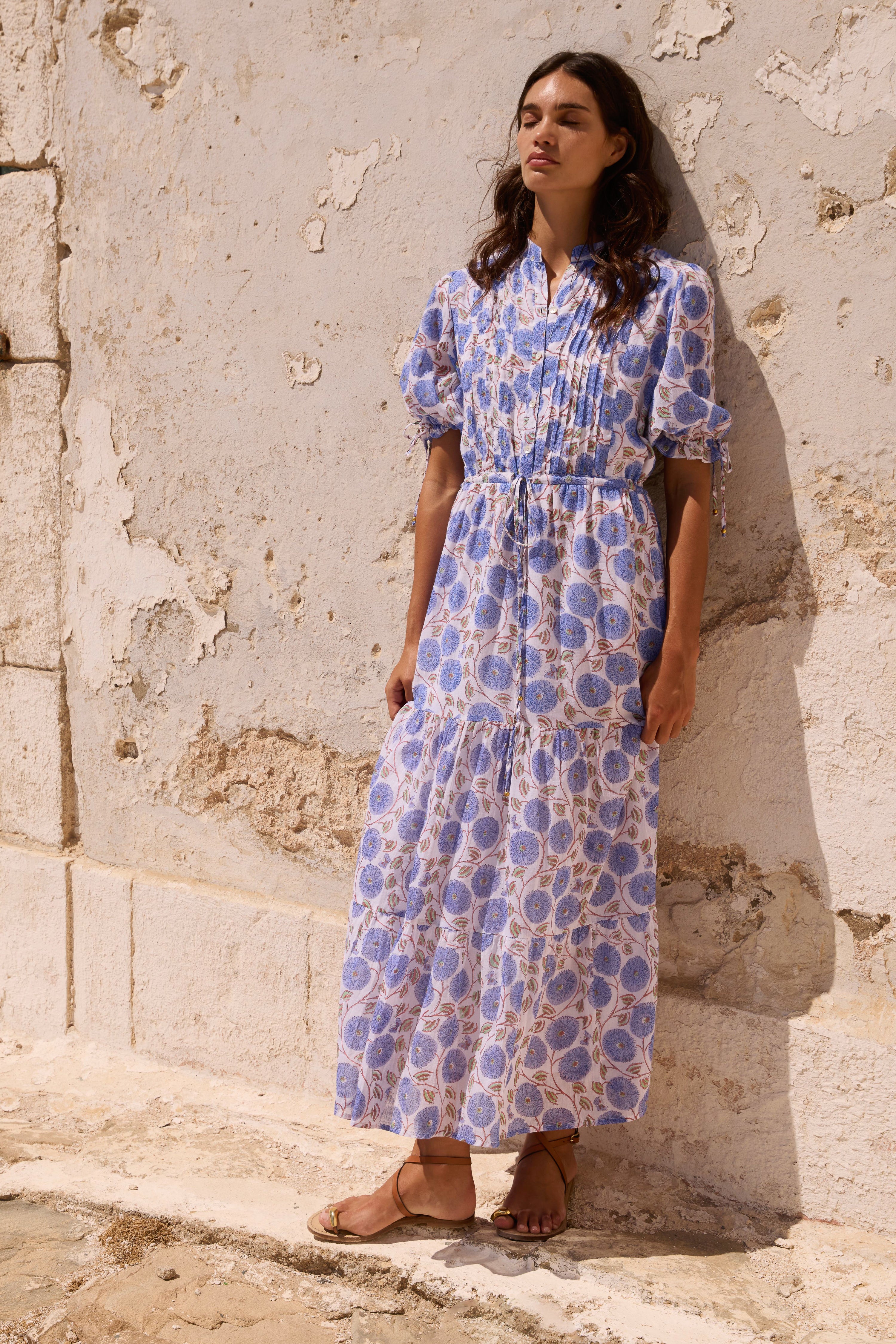 Cinched Pintuck Maxi- Monarch Blue