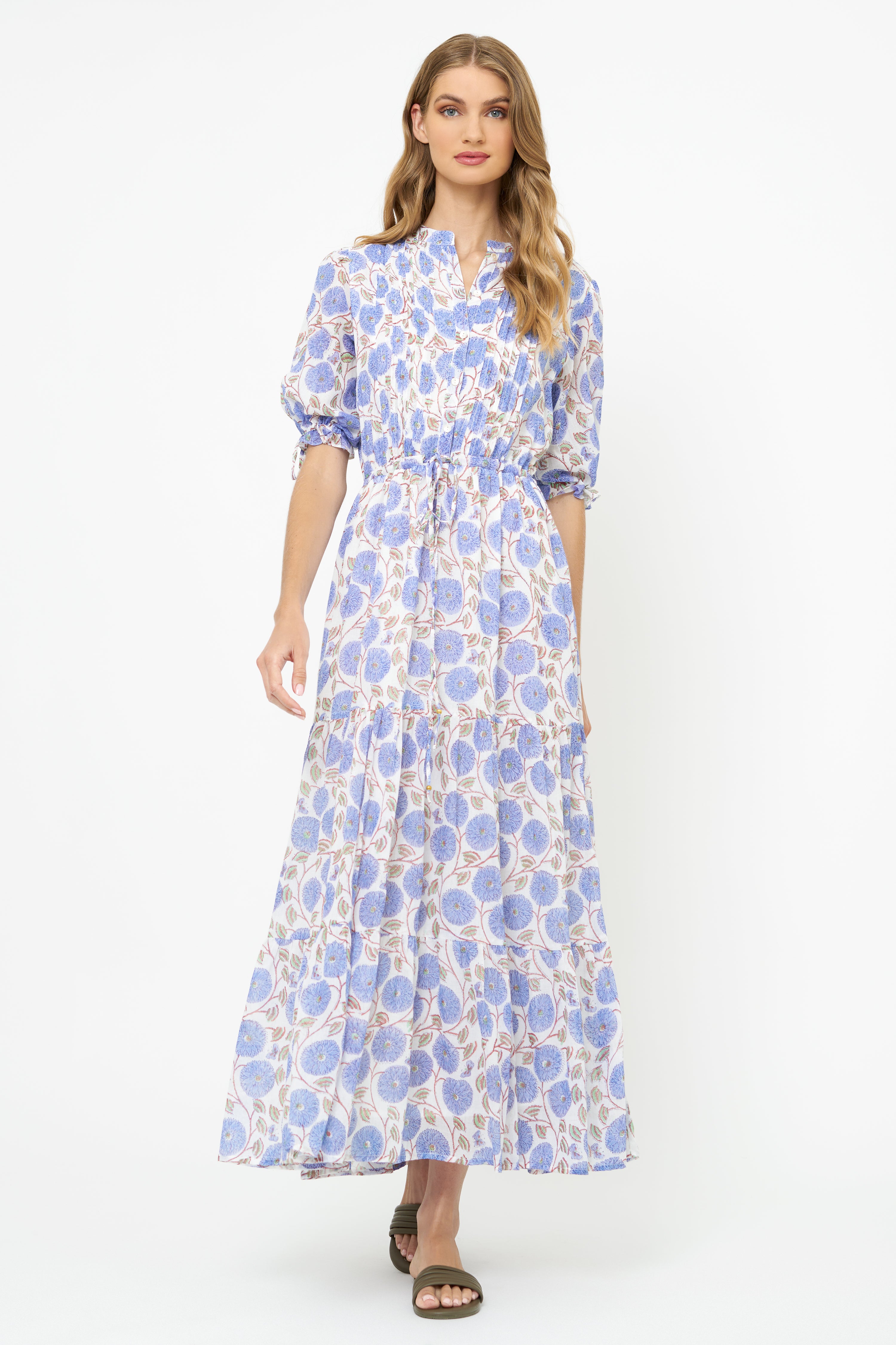 Cinched Pintuck Maxi- Monarch Blue