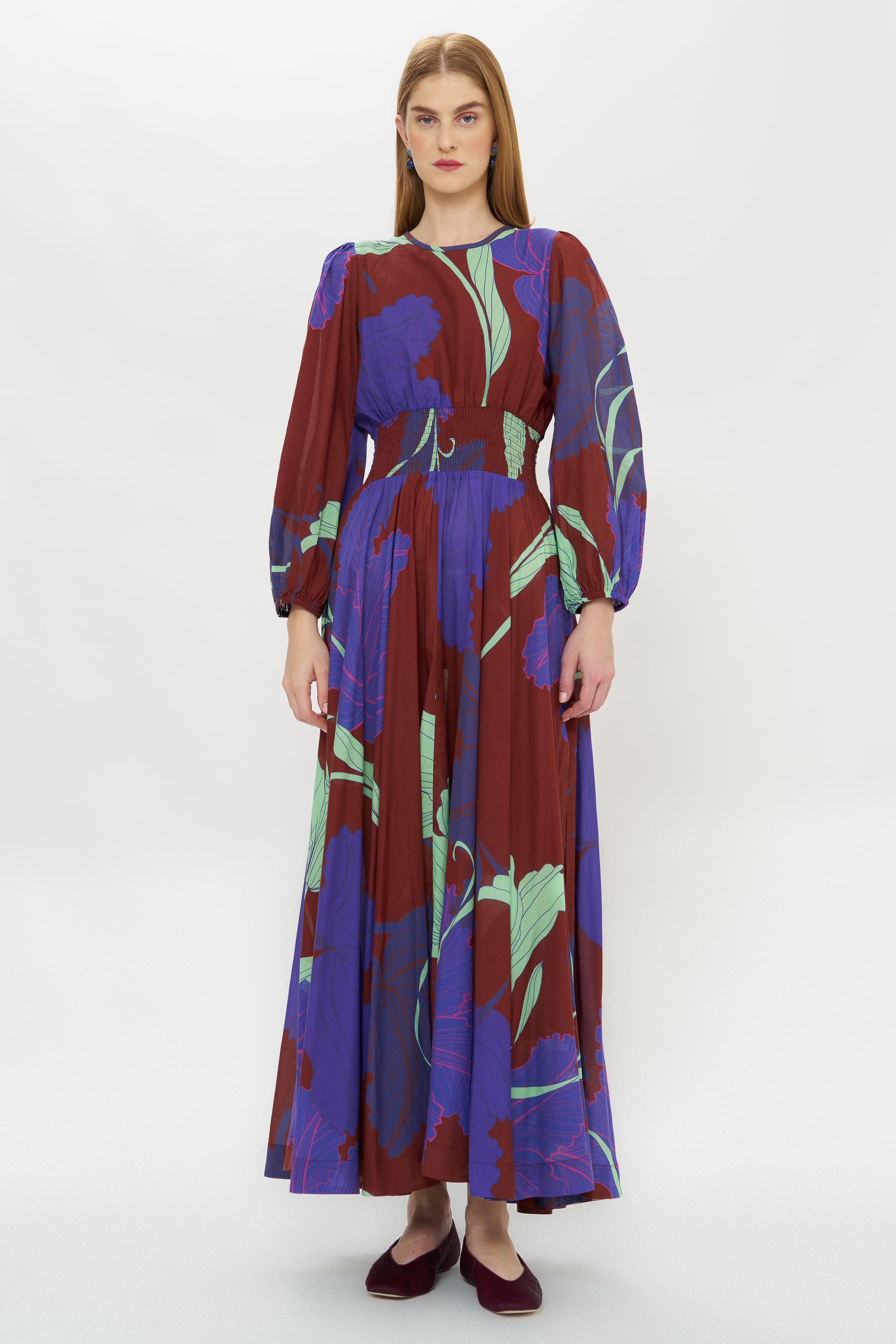 Smocked Waist Crewneck Maxi- Hague Cobalt