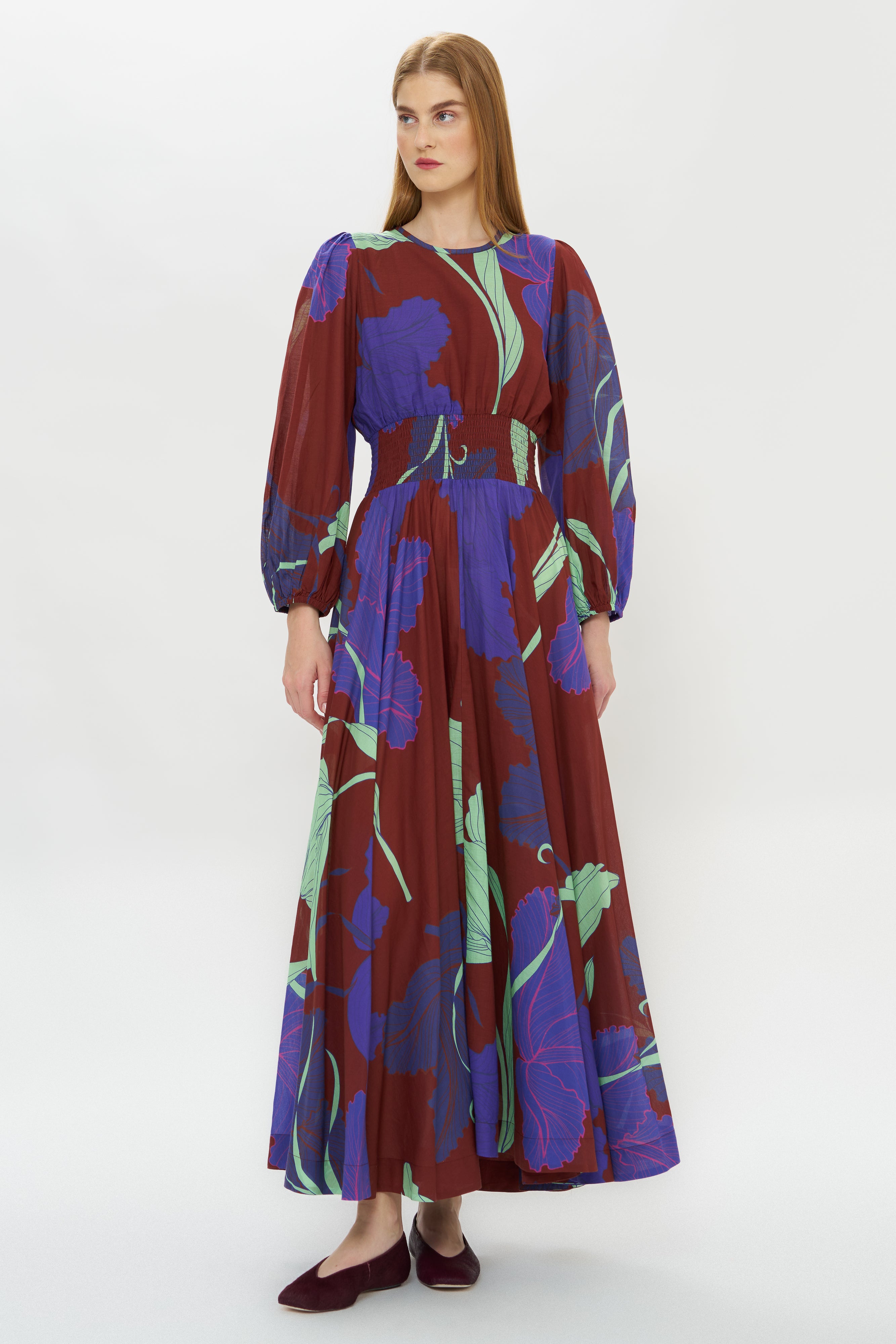 Smocked Waist Crewneck Maxi- Hague Cobalt