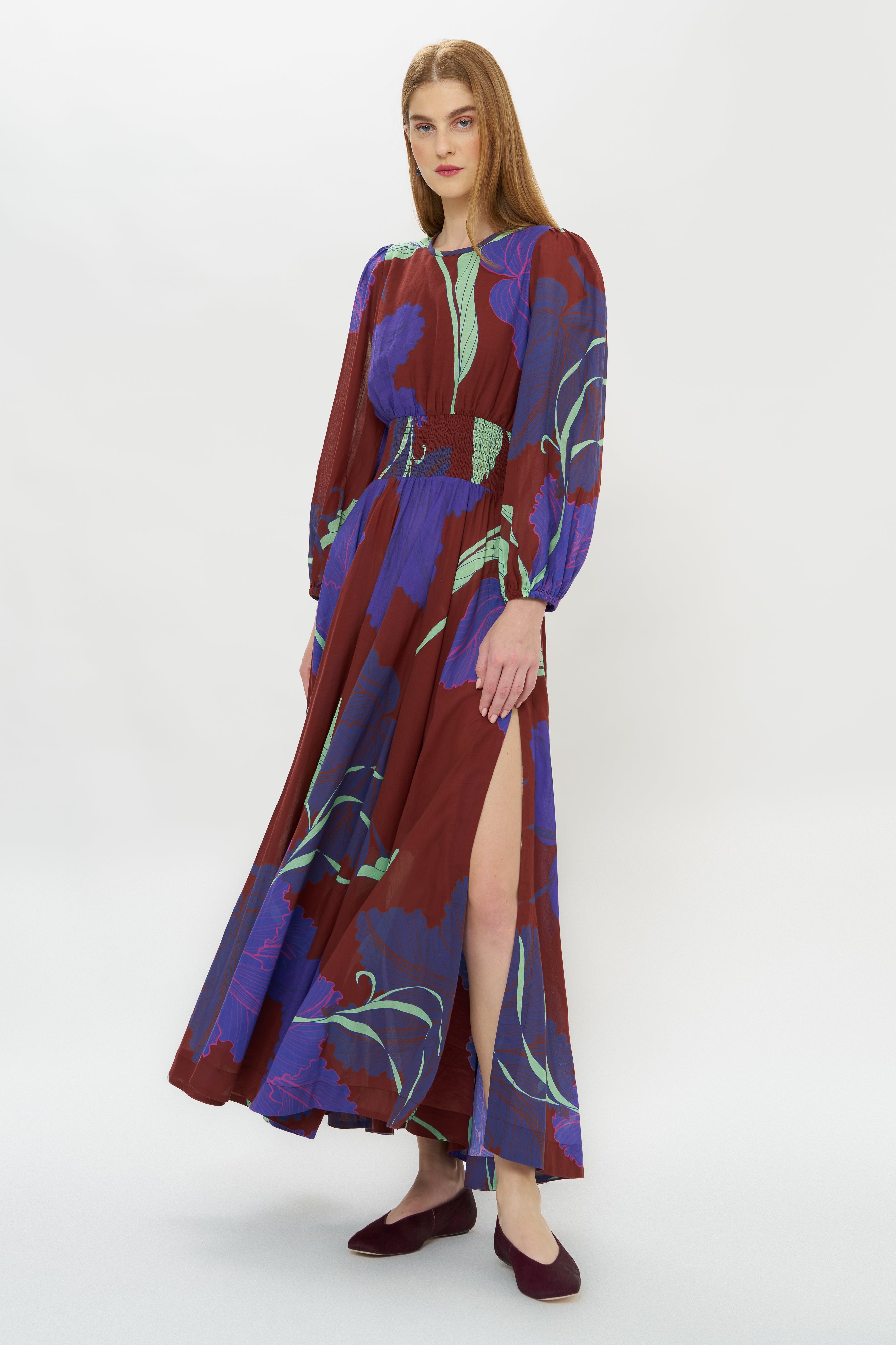 Smocked Waist Crewneck Maxi- Hague Cobalt