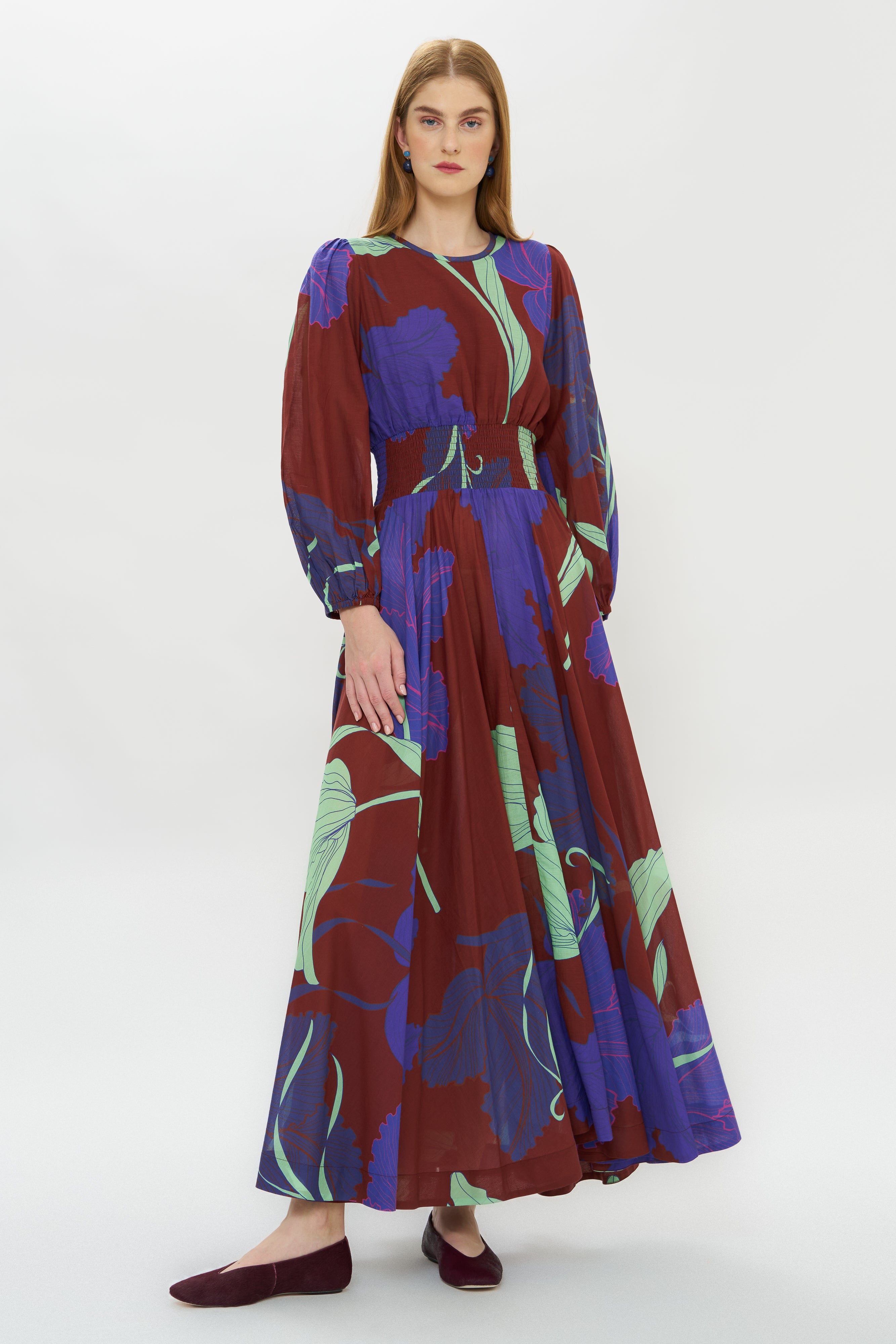 Smocked Waist Crewneck Maxi- Hague Cobalt