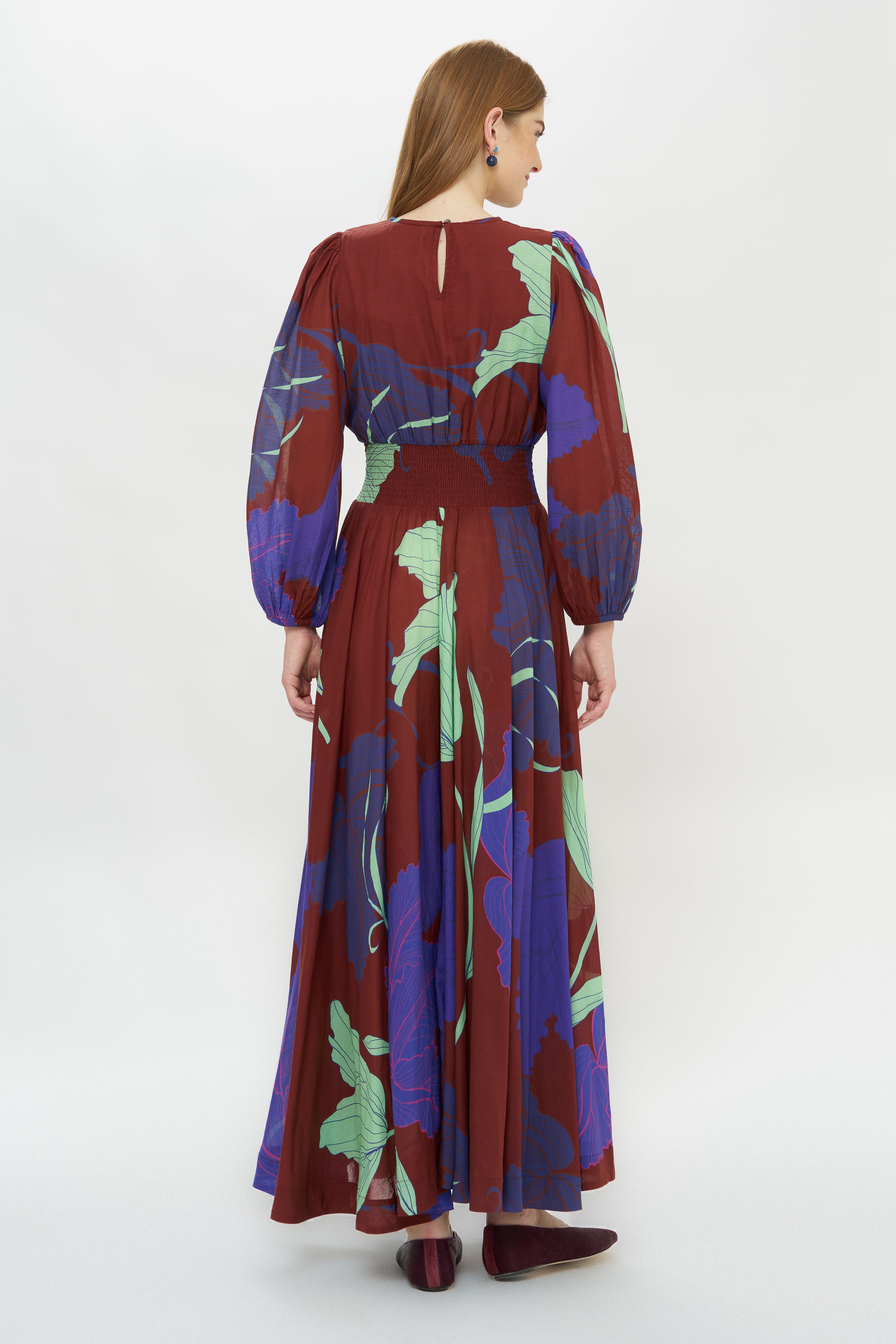 Smocked Waist Crewneck Maxi- Hague Cobalt
