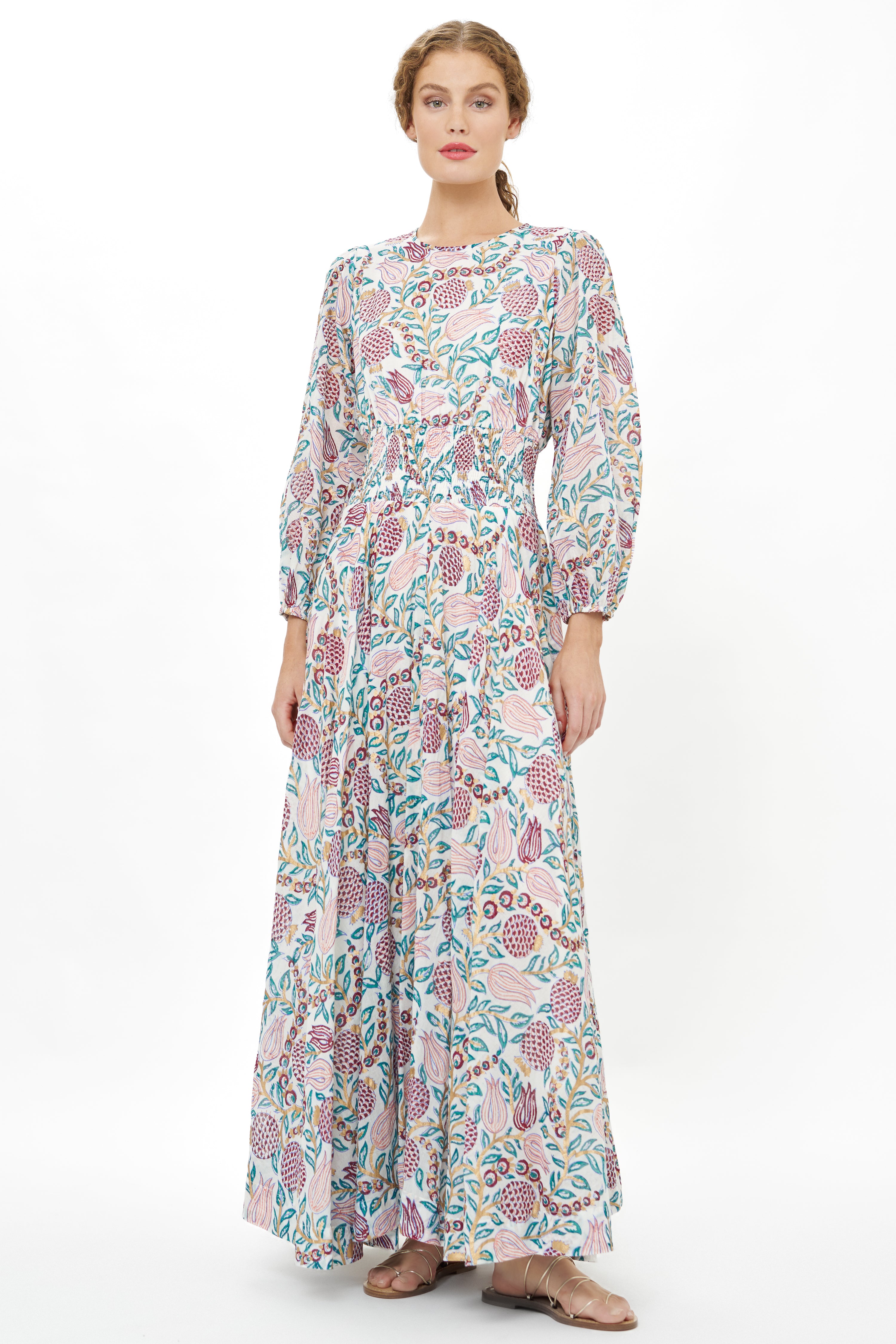 Smocked Waist Crew Neck Maxi- Tupi Teal