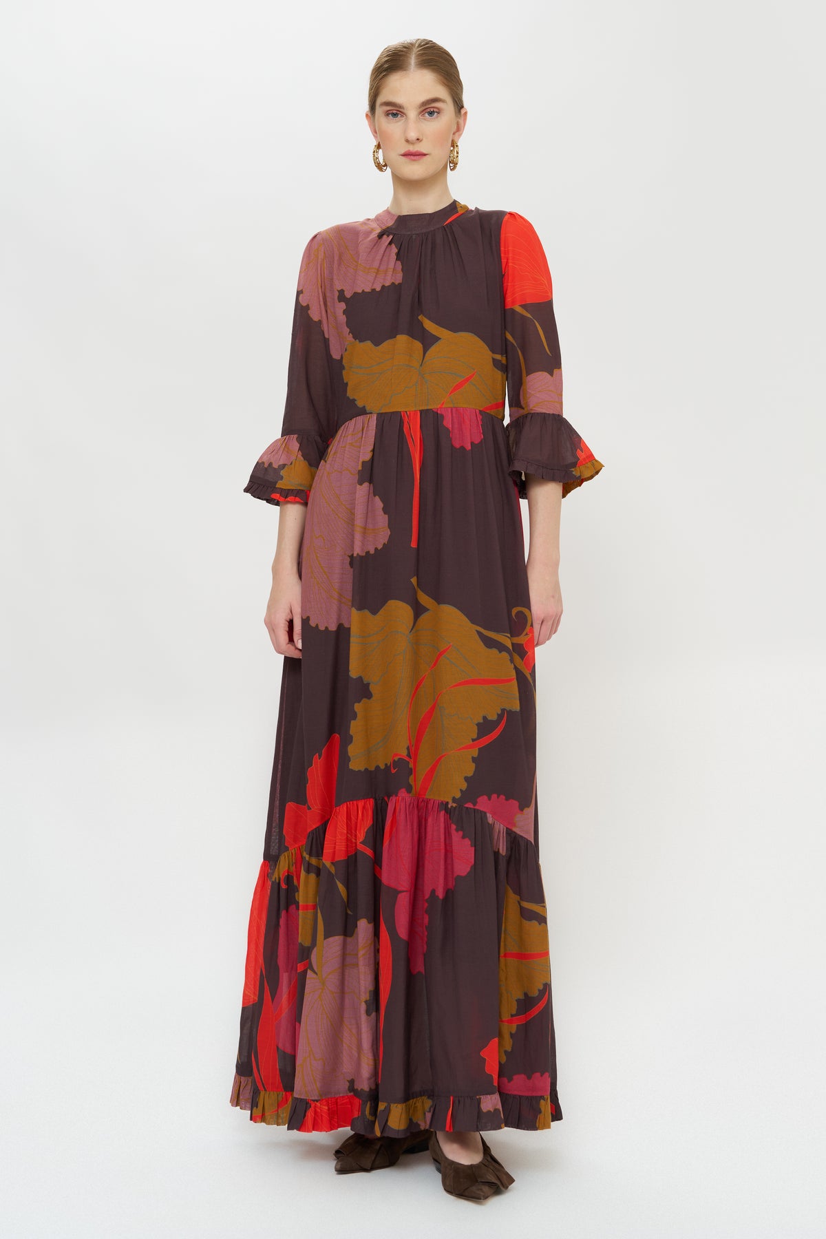 High Neck Bell Maxi- Hague Brown