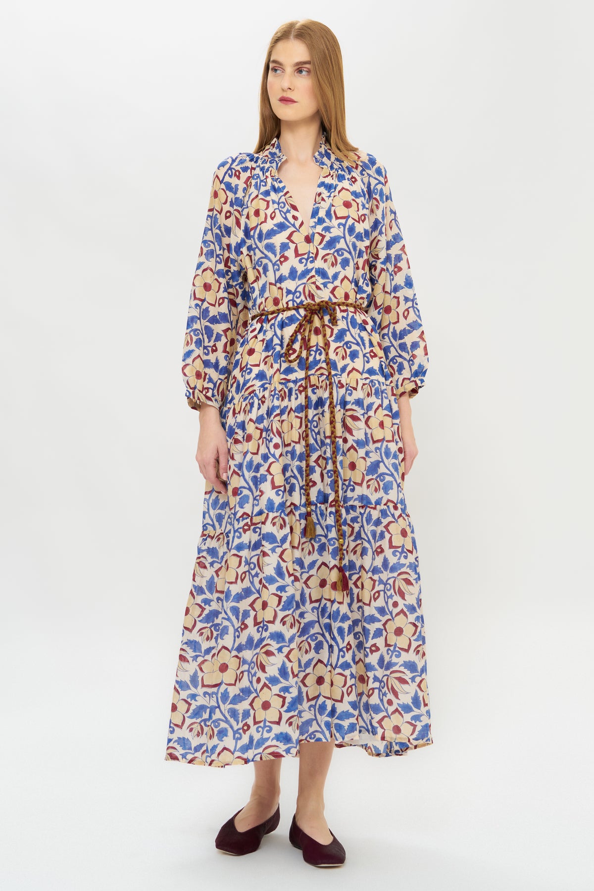 Cuff Sleeve Tie Waist Maxi- Kildare Blue