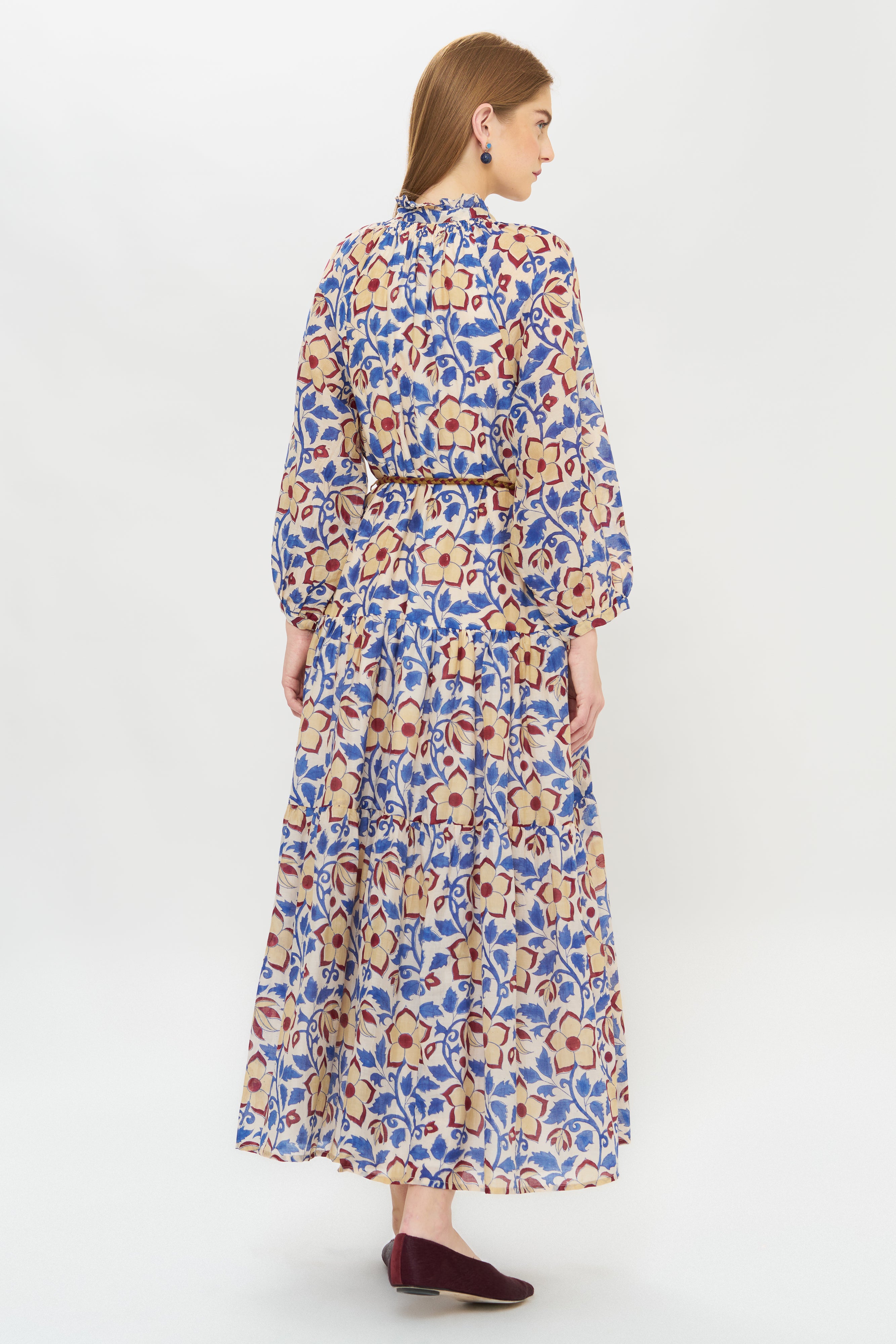 Cuff Sleeve Tie Waist Maxi- Kildare Blue