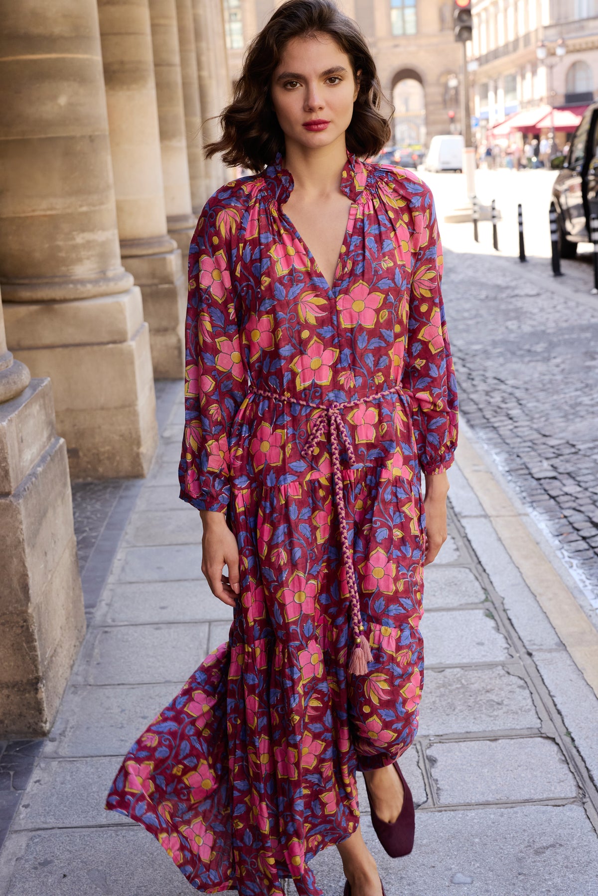 Cuff Sleeve Tie Waist Maxi- Kildare Plum