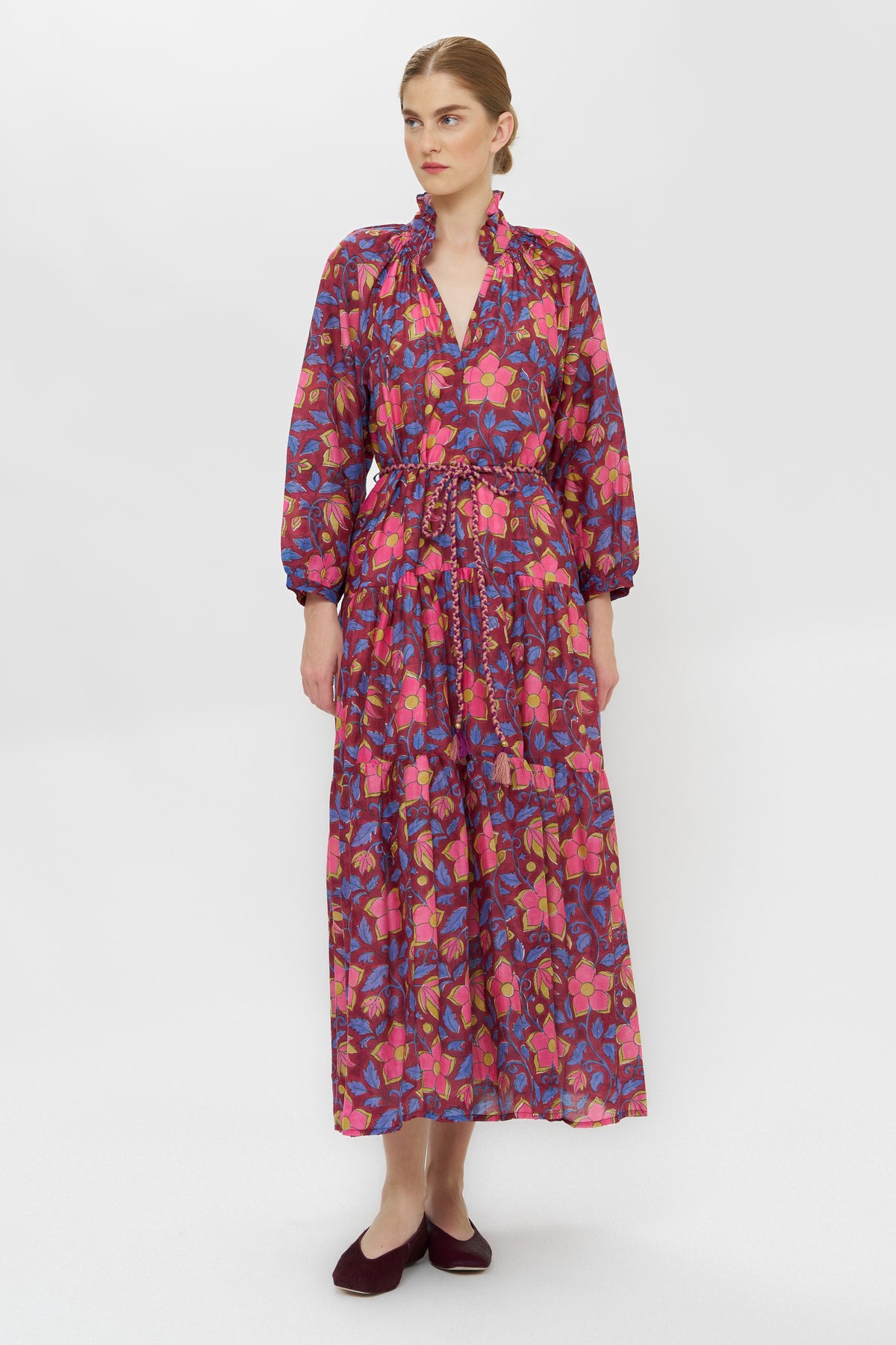 Cuff Sleeve Tie Waist Maxi- Kildare Plum