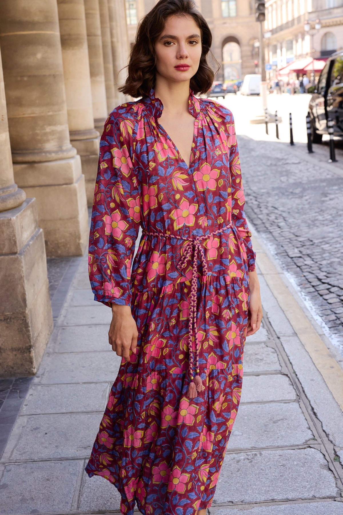 Cuff Sleeve Tie Waist Maxi- Kildare Plum