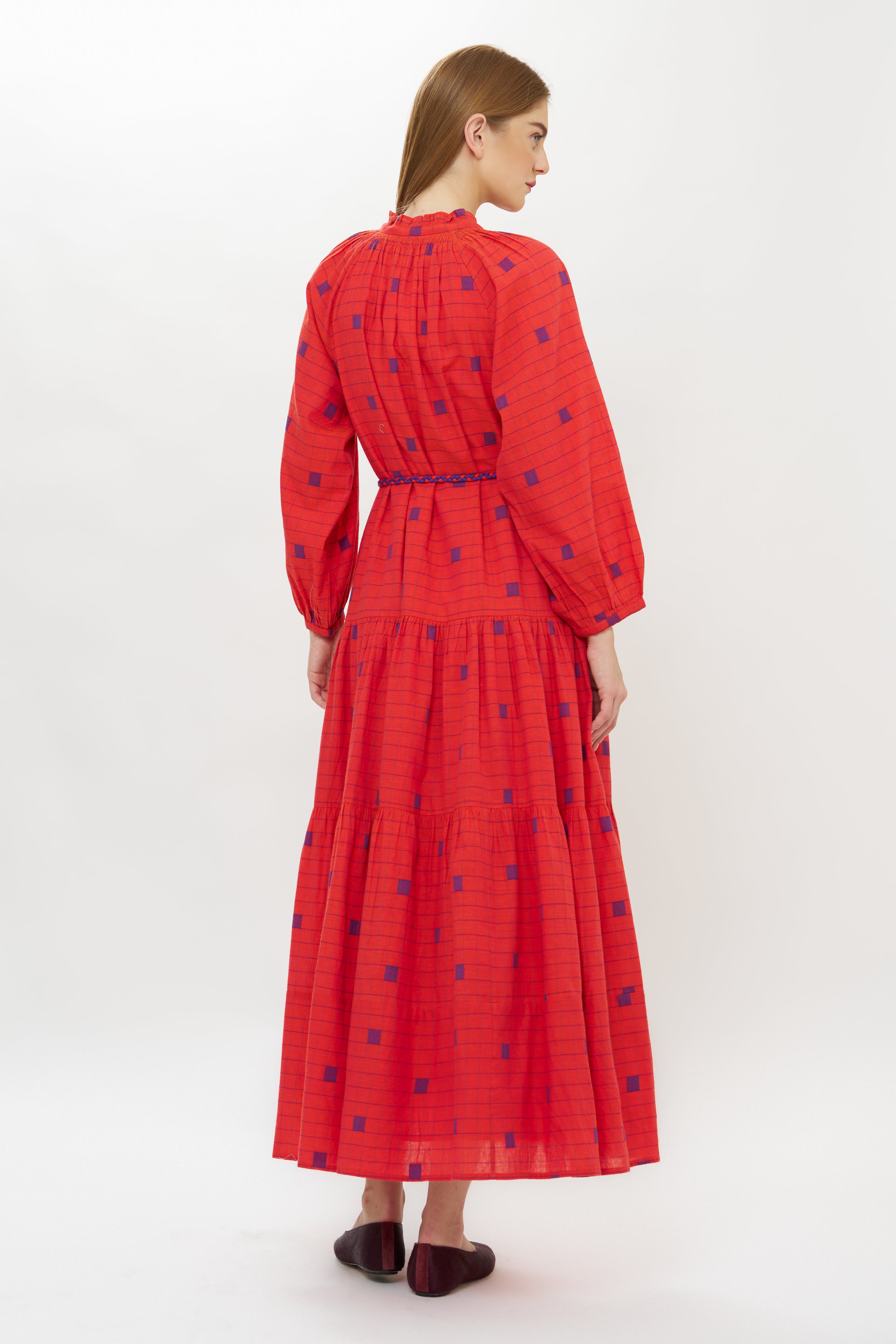 Cuff Sleeve Tie Waist Maxi- Samur Red