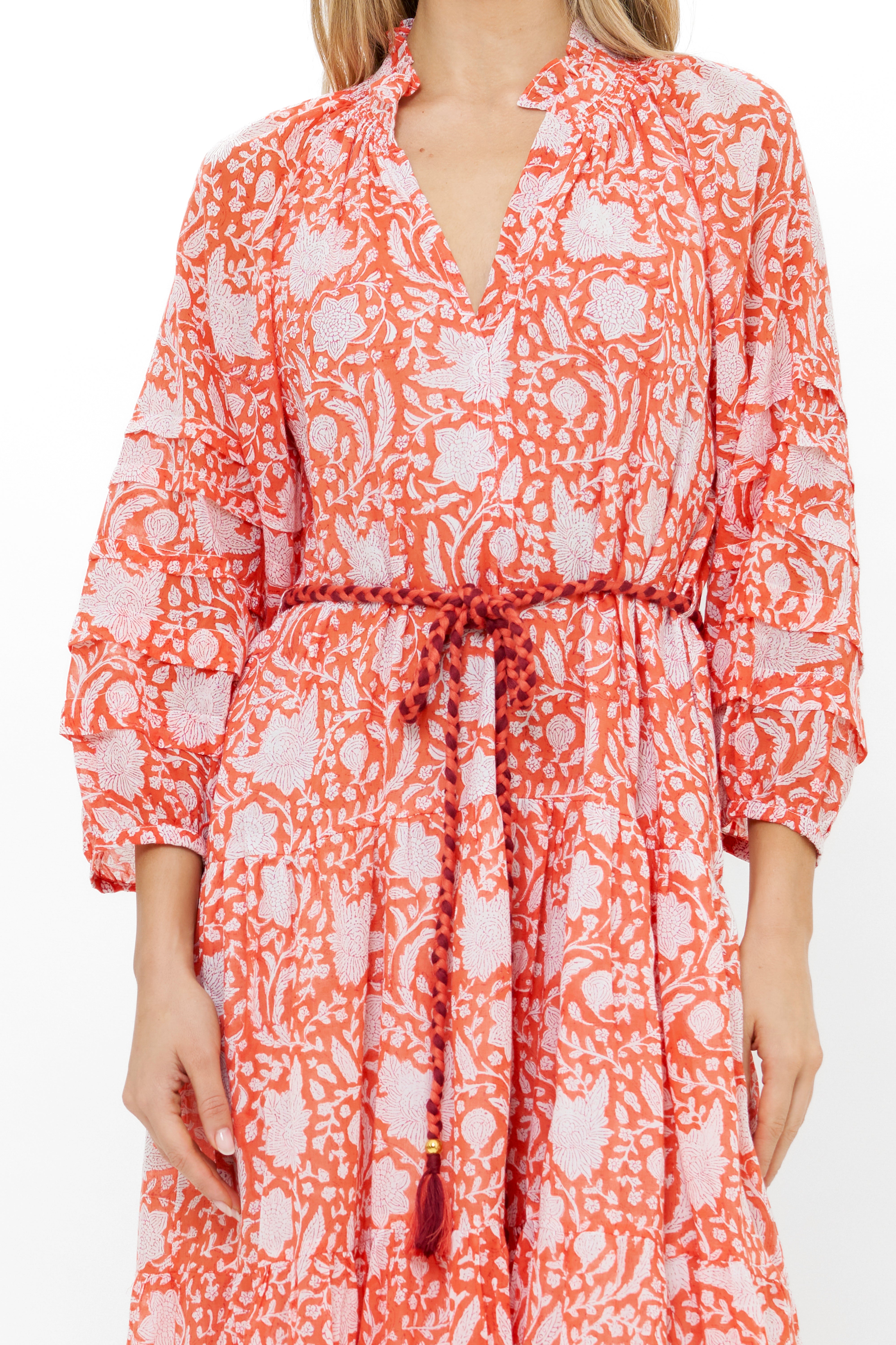 Cuff Sleeve Tie Waist Maxi- Ivy Orange