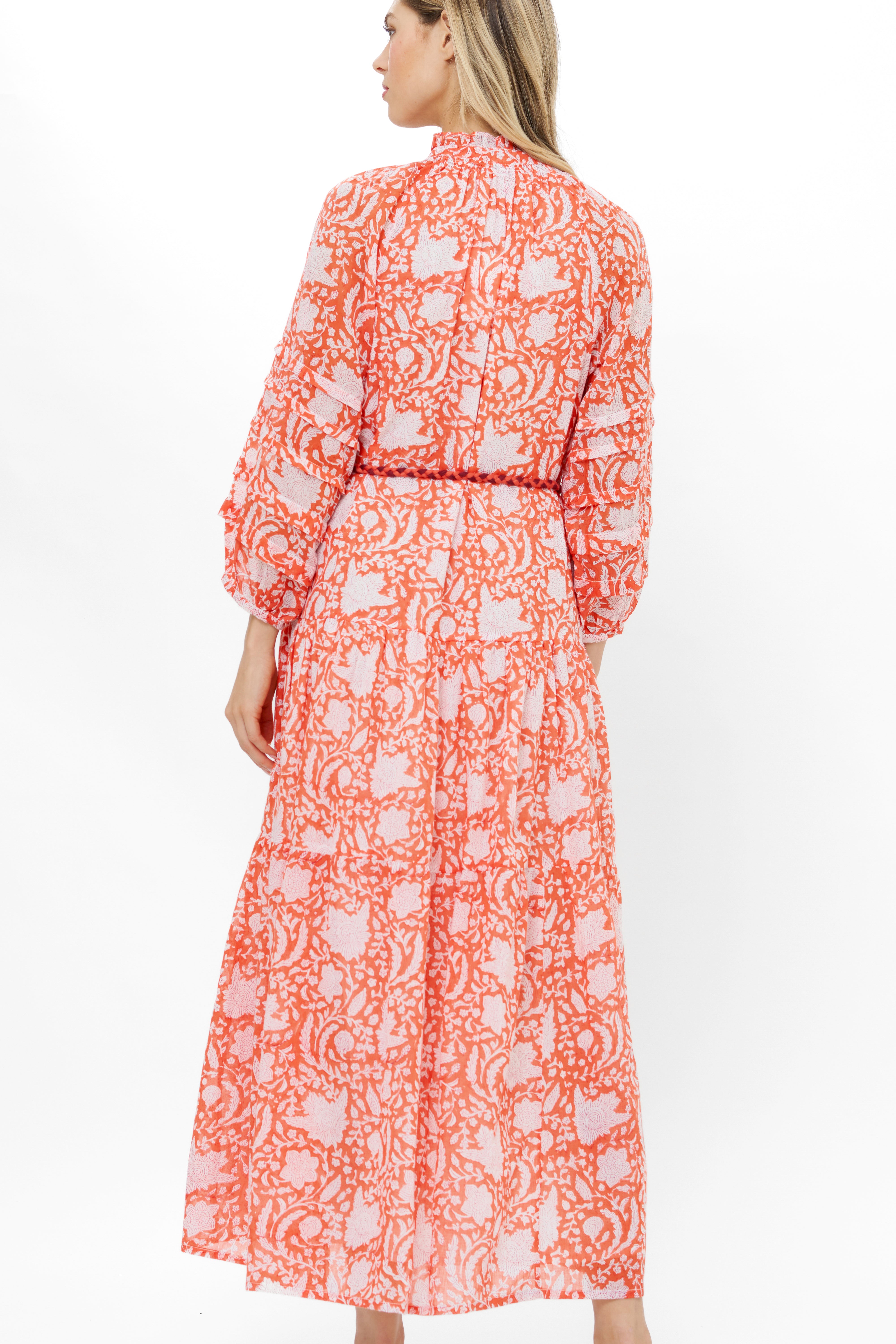 Cuff Sleeve Tie Waist Maxi- Ivy Orange