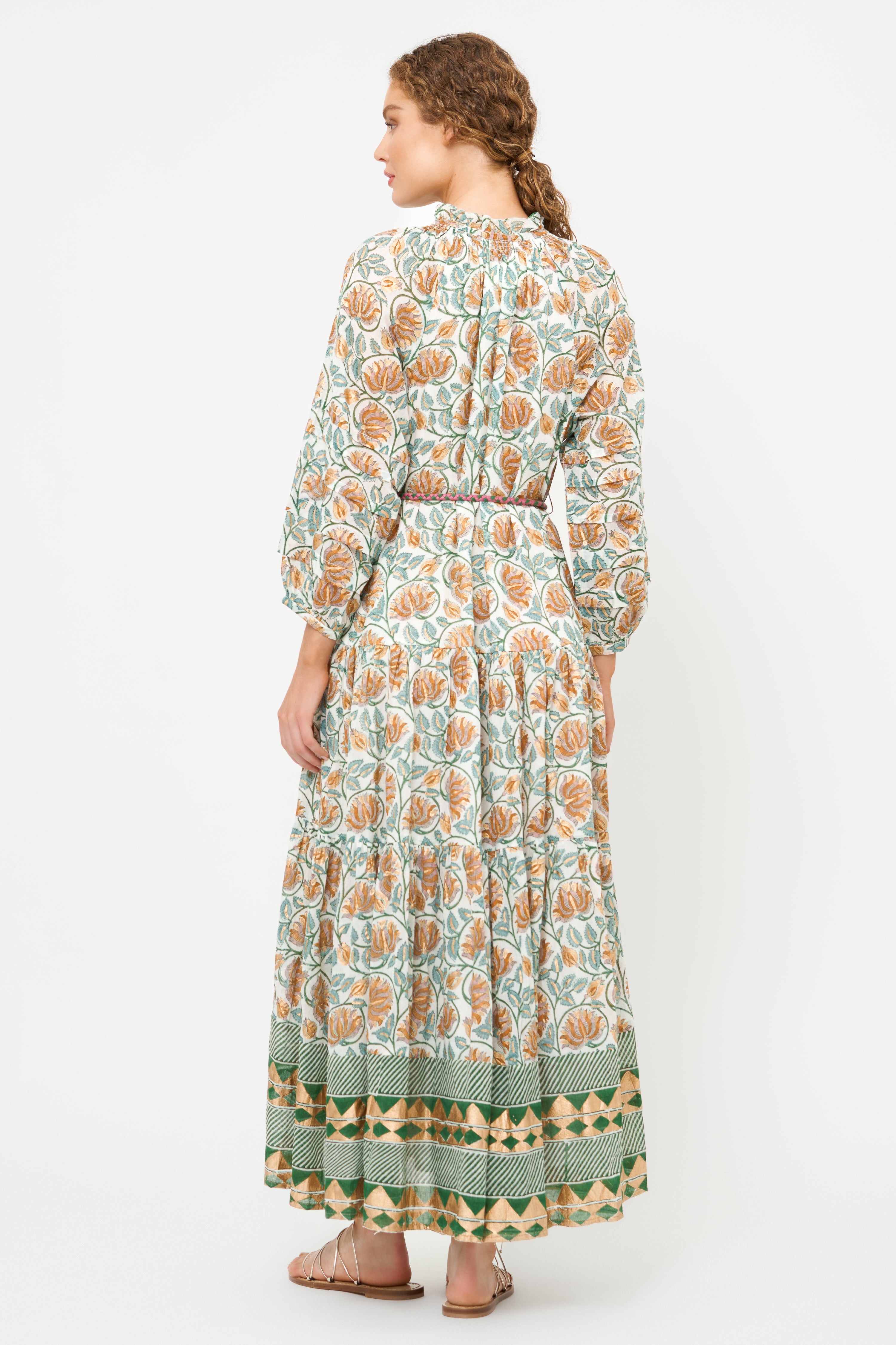 Cuff Sleeve Tie Waist Maxi- Montenegro Green
