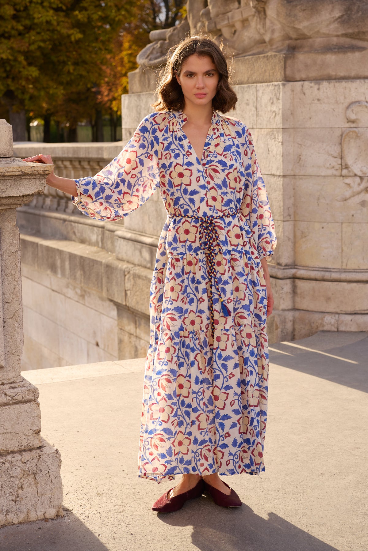 Cuff Sleeve Tie Waist Maxi- Kildare Blue